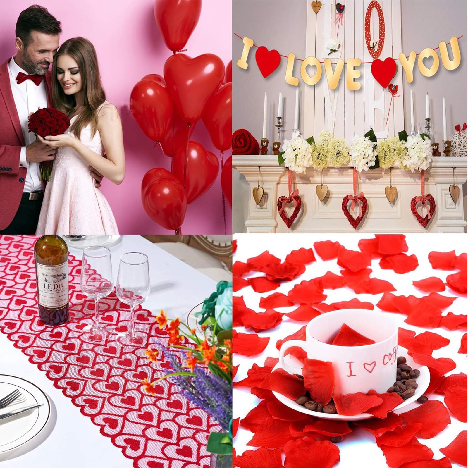 Valentinstag Party Dekoration Set – Mit Herz-Girlande, Banner, Kerzen, Ballons & Rosenblättern | Romantisch & Komplett