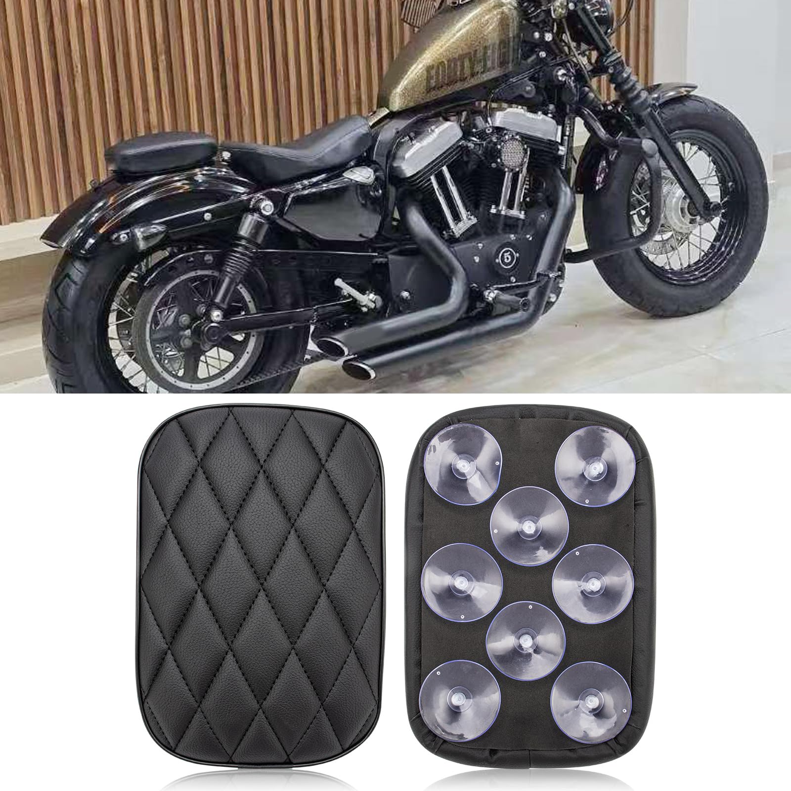 Sellino per passeggero moto, cuscino posteriore per moto, cuscino posteriore con 8 ventose compatibile con Harley Sportster XL 883 1200 Dyna per Softail Touring Cruiser Chopper Custom