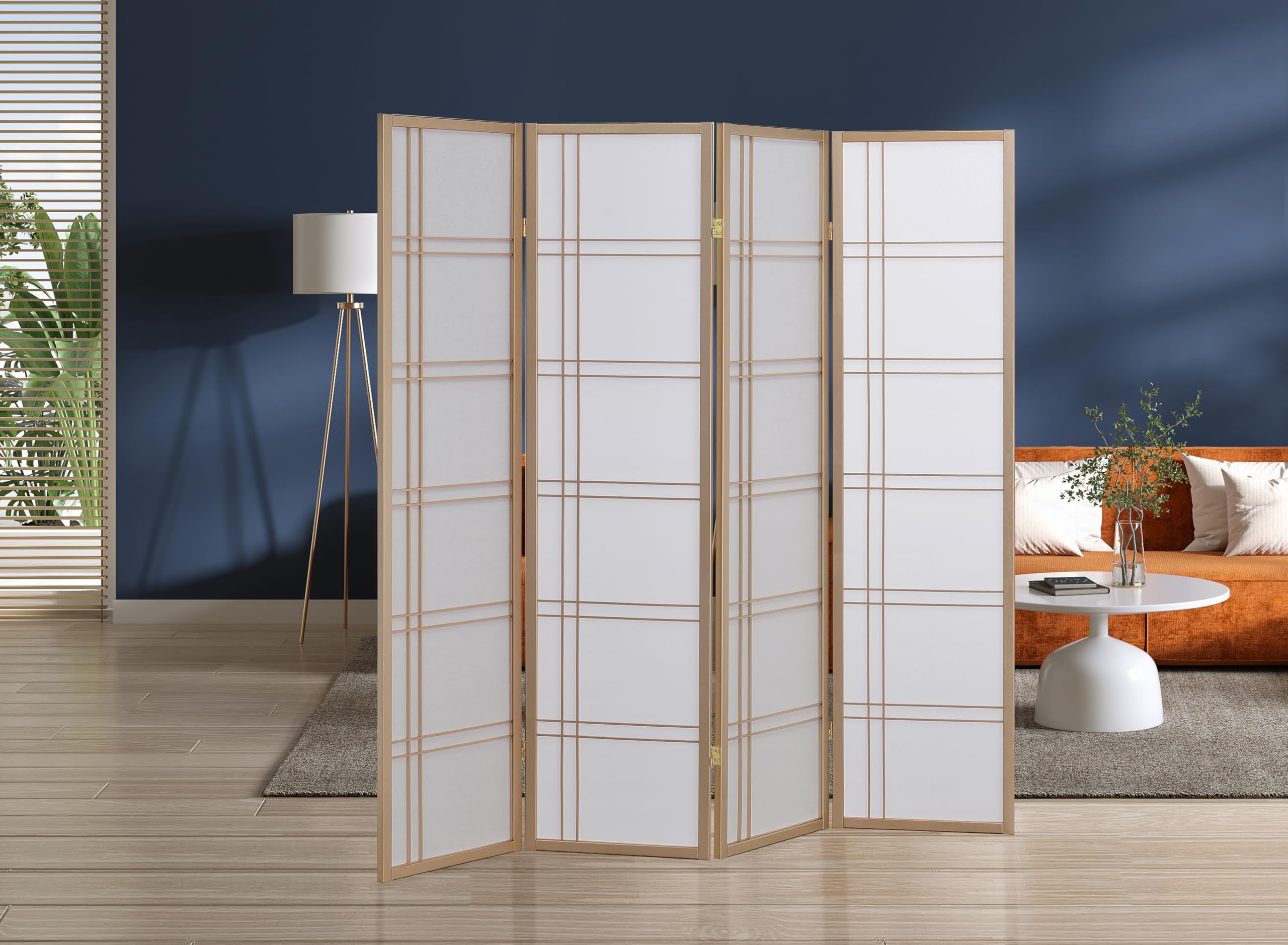 4 Panels Room Divider Privacy Screen Shoji Divider 6ft High Japanese Style Privacy Room Divider (Gold, 4 Panels)