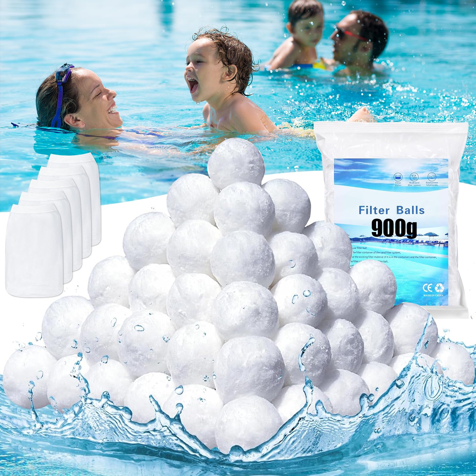 WEVOL Palline filtranti per Piscina, 1300g Sfere filtranti Piscina Sostituisce 45kg di Sabbia filtrante, Filtro Balls riutilizzabili per Piscine, Adatte per sistemi di filtraggio di Piscine e acquari