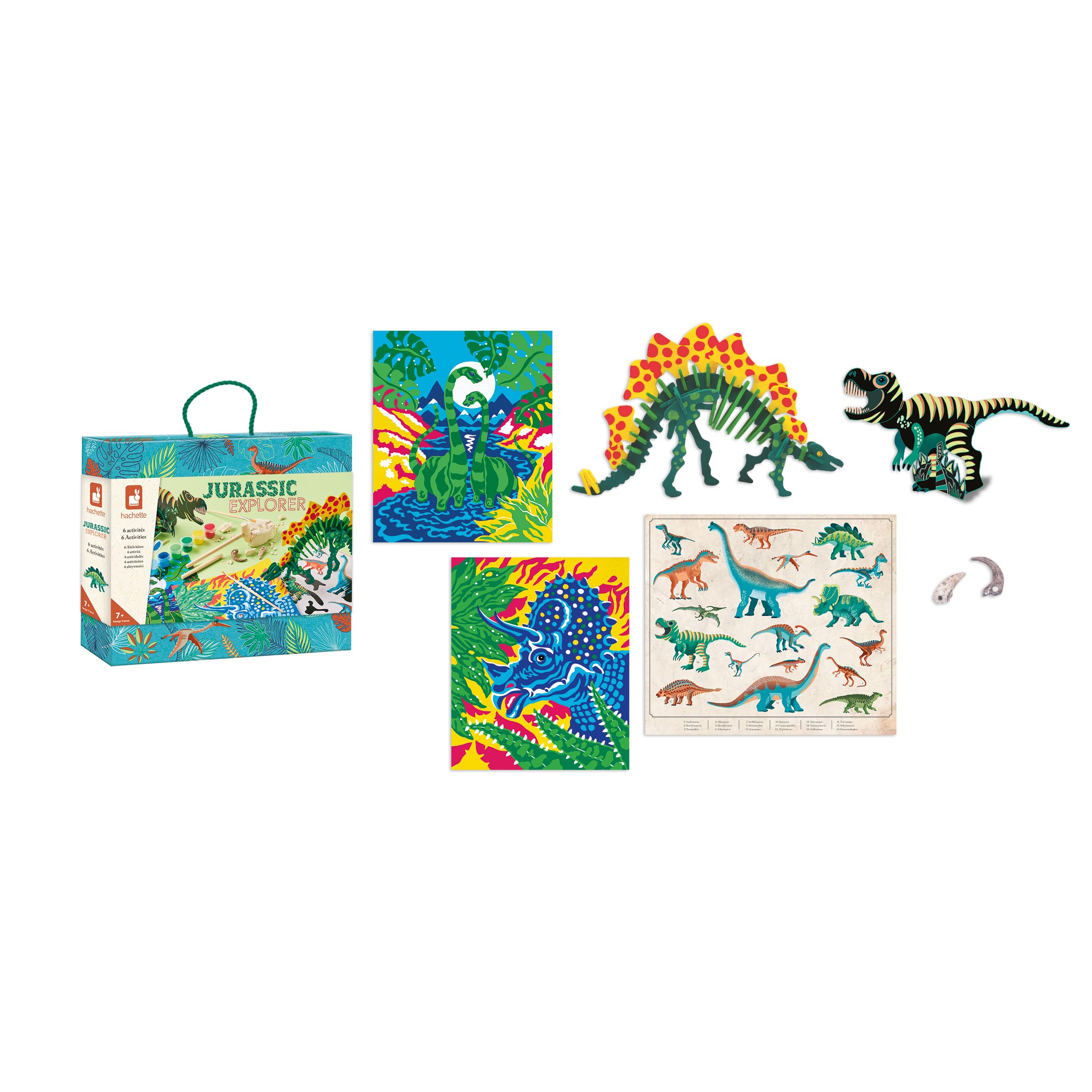 Janod - Jurassic Explorer - Valigetta dell'Esploratore - Kit di Attività Creative - 6 Attività Variegate - Attività Manuale per Bambini - Nuova Collezione - Dai 7 Anni in Su - J09112