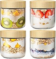Vista 9 de Paquete de 6 recipientes de avena de 10 onzas con tapas de bambú, tarros de vidrio con tapas herméticas para preparación de comidas, tarros