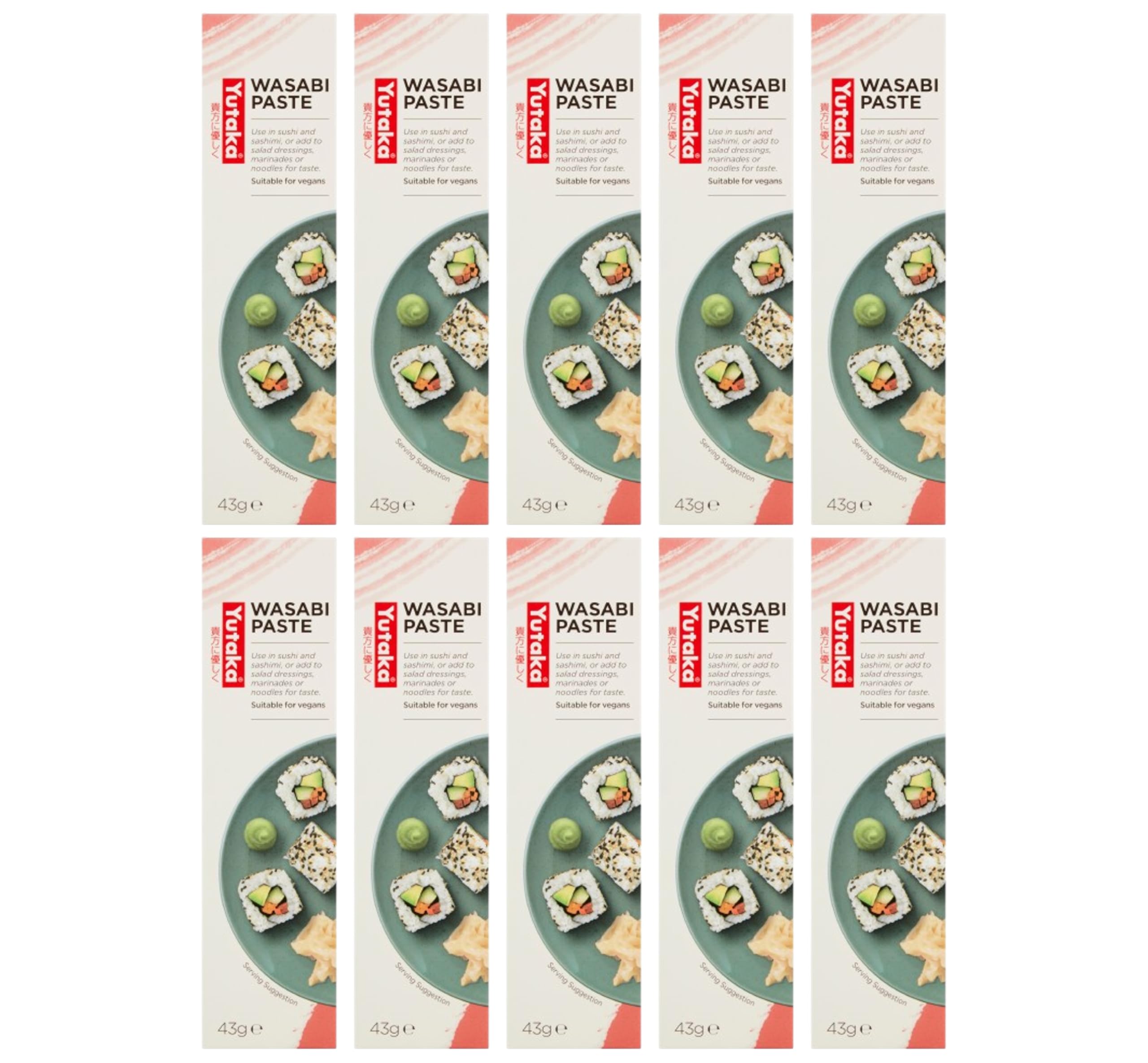 Yutaka Wasabi Paste 43g (Pack of 10) | Authentic Japanese Horseradish Condiment for Sushi, Sashimi, Noodles & Sauces | Vegan-Friendly, Ready-to-Use Tube
