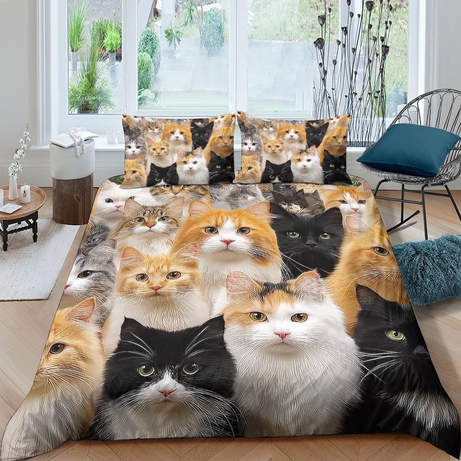 Ctjqhvkz Style-7 3D Printed Cat Faces Fitted Sheet Microfiber Soft Bedroom Decor Kitten Pattern Mattress Cover For Home Guest Room Single（135X200cm）
