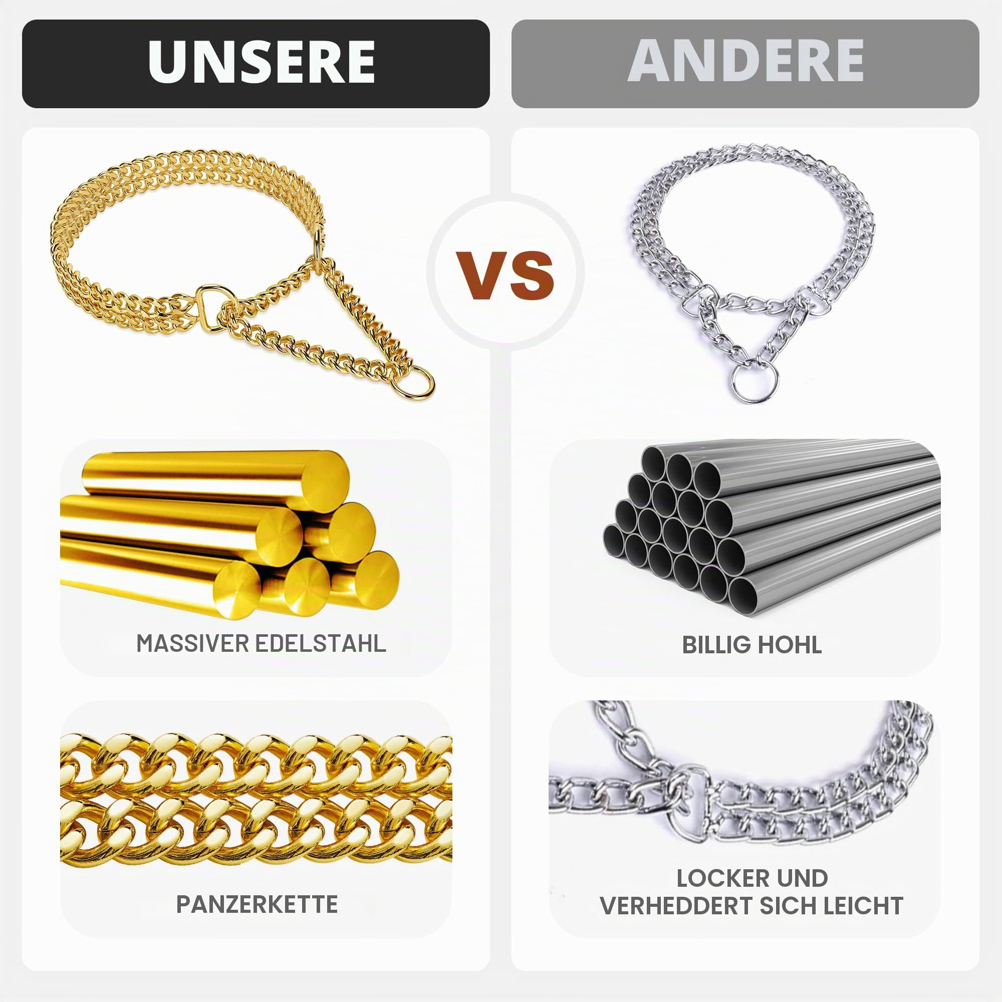Goldfarbenes Hundehalsband, Edelstahl, 18-karätiges Gold, verstellbares Gehen, Metall, Cuban Link Panzerkette, kaufest, Zweireihige Kette, für große, kleine, mittelgroße Hunde, 30,5–40,6 cm, 18 Karat