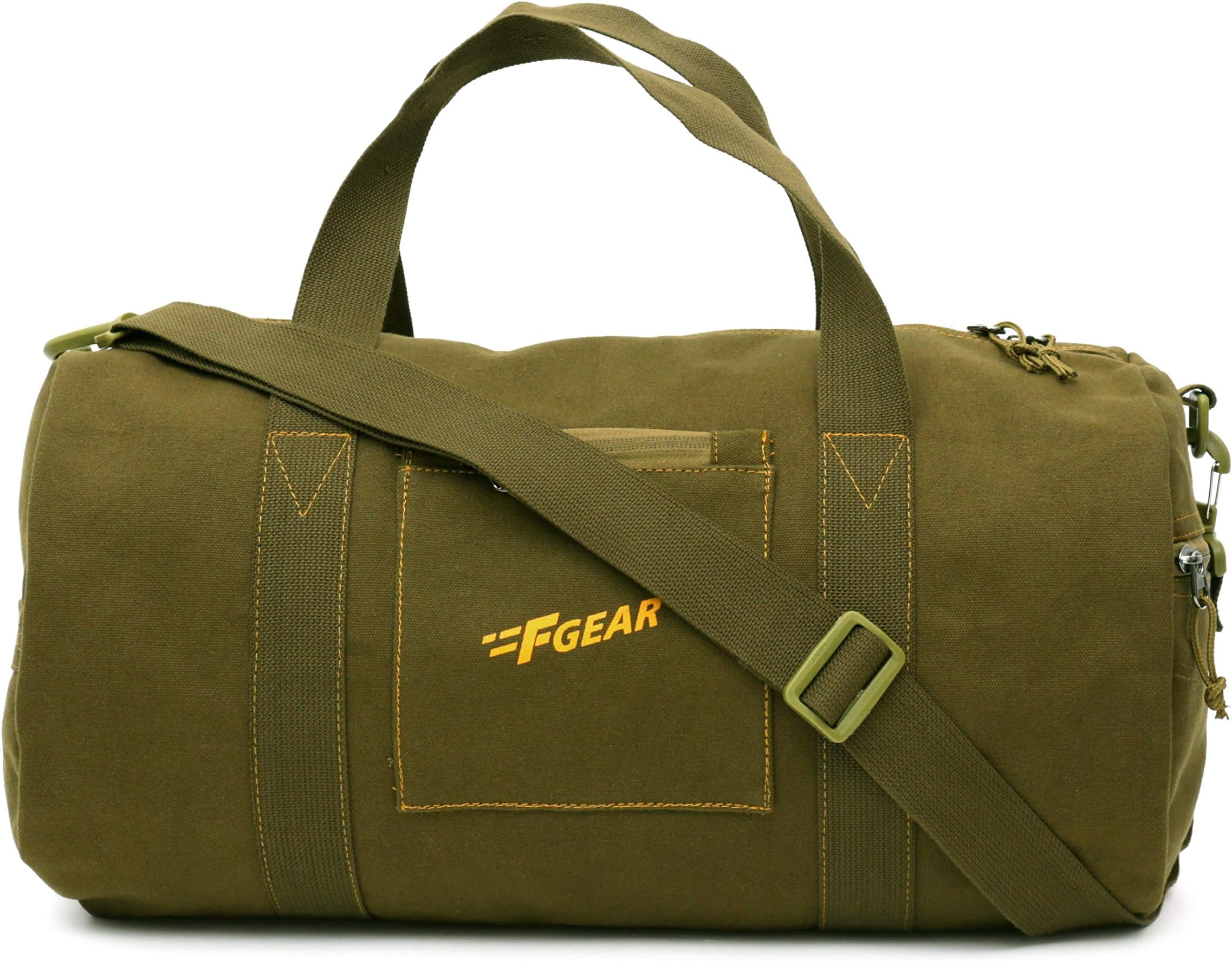 F Gear Army Olive Canvas Gym 30L Duffle Bag 1 Spacious Compartment & 2 Pockets|Durable Material|Lightweight Travel & Gym Bag|Comfortable to Carry|Stylish Multipurpose Duffel for Men & Women (Small)