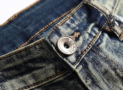 Miniatura 6 de XIMXIMMTIAN Jeans de mezclilla para hombre estilo motociclista, lavados, desgastados, ajustados y rectos