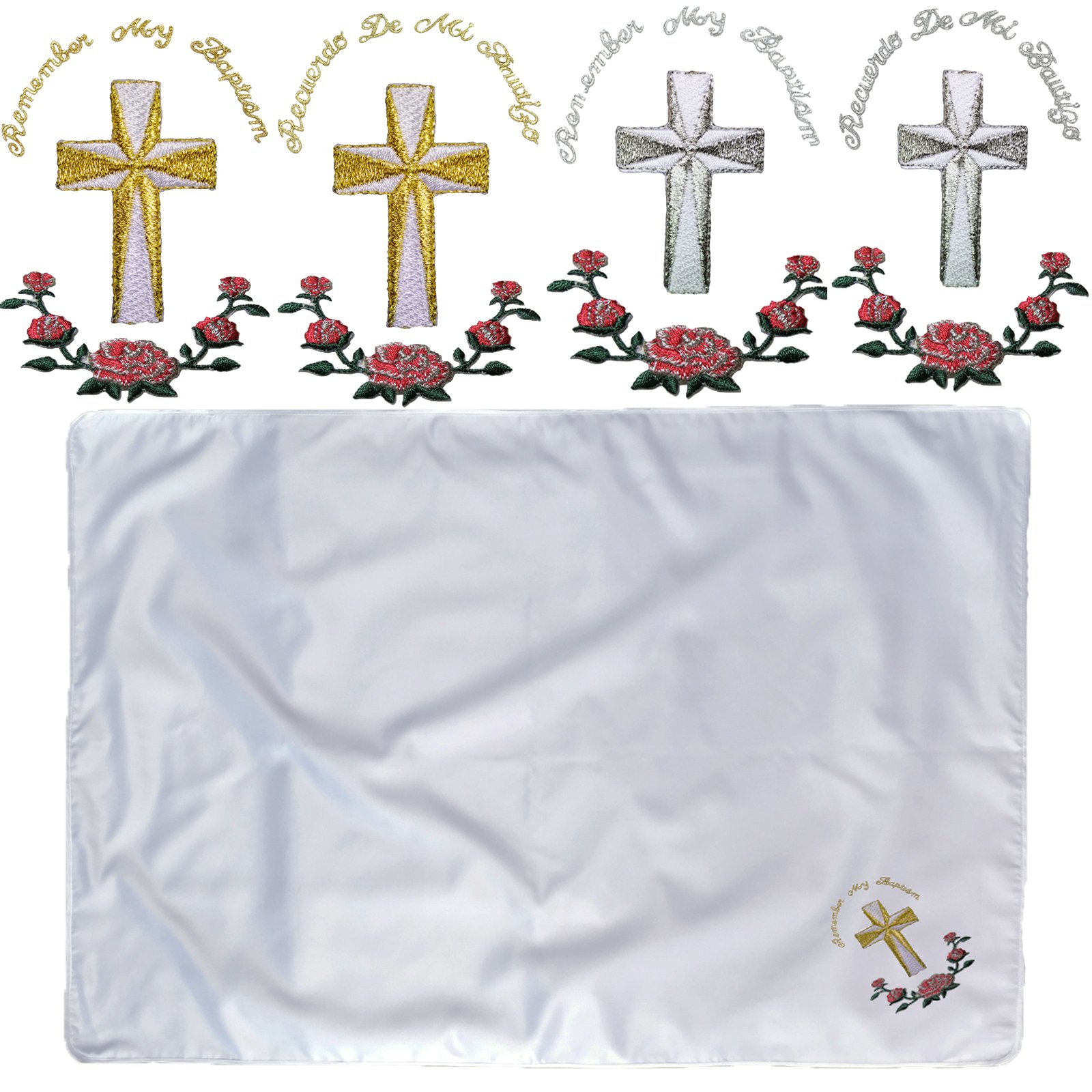 Baby Toddler Christening Baptism White Blanket Gold Silver Embroidered Cross (Silver Cross in Spanish)