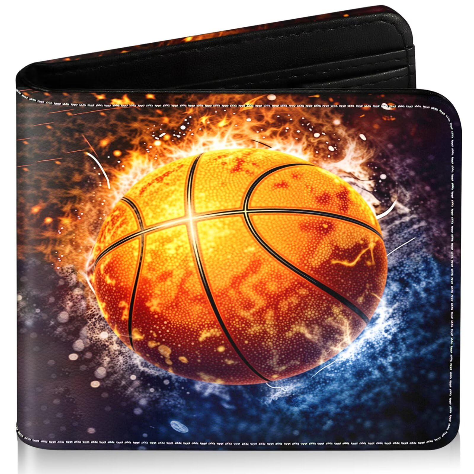 Boys Wallet for Kids, Cool Kids Wallet for Boys Ages 8-10 9-12 11-15, Funny Basketball Leather Bifold Rfid Blocking, Coin Pocket Id Window for Teen Men Youth Guys Birthday Christmas Gifts