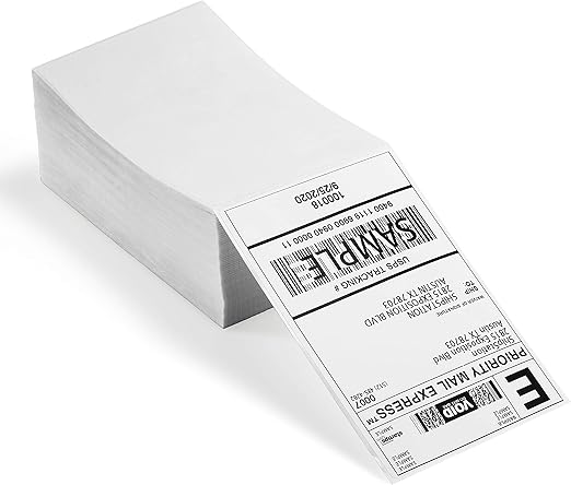 OFFNOVA Thermal Direct Labels, Pack of 500 Fan-Fold 4”x6 Shipping Labels with Perforation, Compatible with Rollo, Permanent Adhesive, Commercial Grade