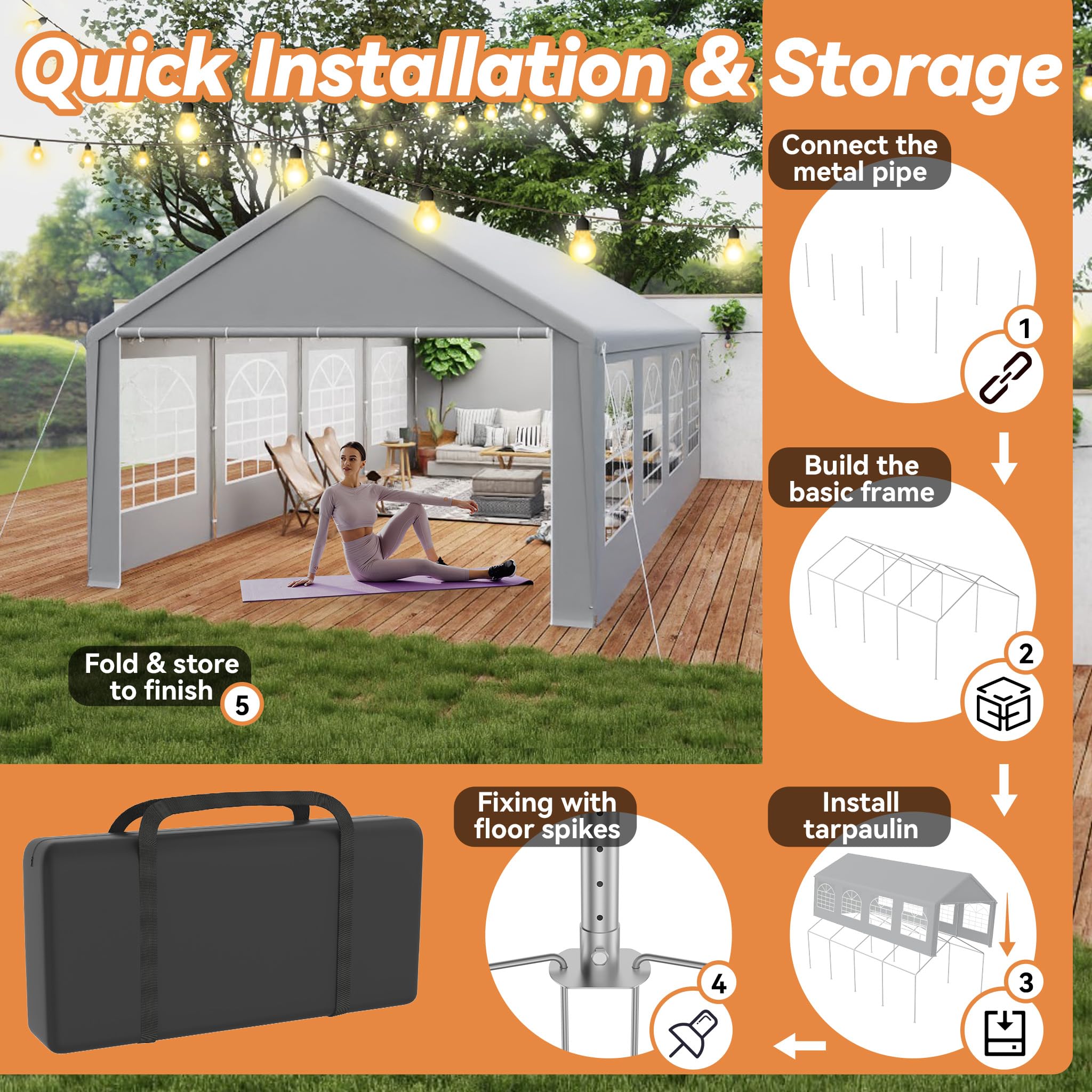 NAIZY Partyzelt 4x8 m Pavillon mit Wasserdicht Dach & Abnehmbaren Seitenwänden Gartenpavillon Stabil Winterfest Gartenzelt aus PE-Gewebe & Metall Rohr Familienzelt, Grau