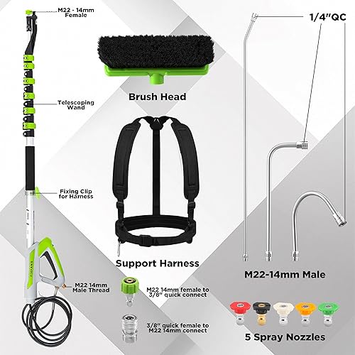 Miniatura 9 de Varita telescópica para lavadora a presión de 21 pies con cepillo, 4000 PSI telescópica de extensión para lavadora eléctrica, 3 varillas curvadas