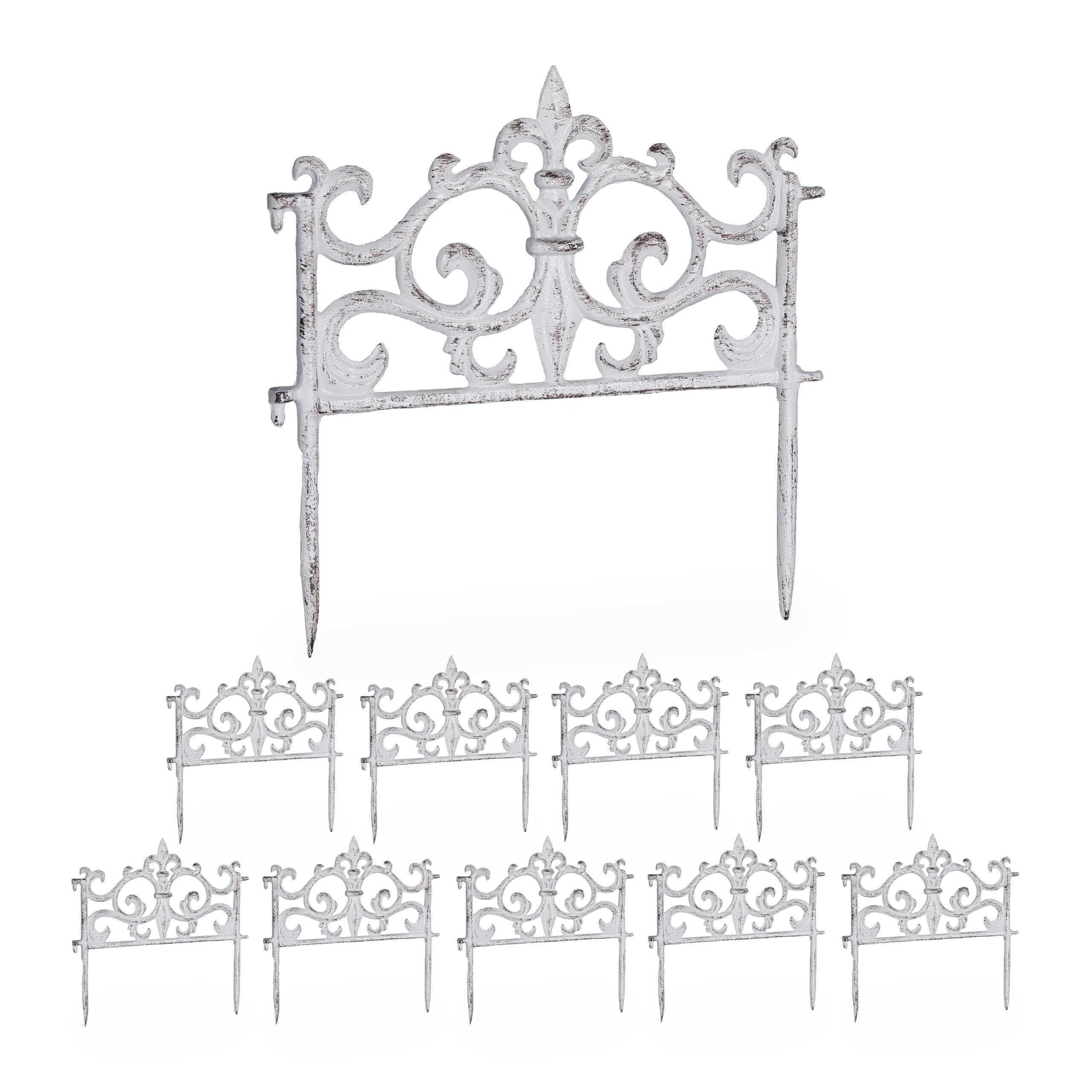 Relaxdays Barrière de Jardin, 10 éléments, Design Vintage, à Planter, Chaque élément H x L : 27 x 27 cm, Blanche
