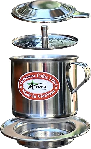 Miniatura 10 de AMT Filtro de café vietnamita de 9.5 onzas, 2-3 porciones Phin, gotero de café vietnamita con rosca para estilo vietnamita en la oficina en casa