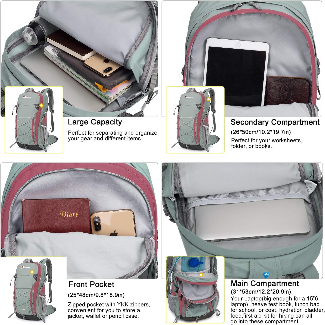 MOUNTAINTOP 40L Hiking Travel Backpack for Men Women with Rain Cover