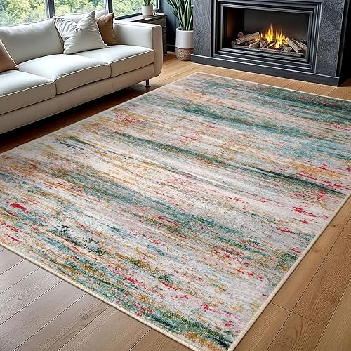 Miniatura 229 de KOZYFLY Alfombra moderna abstracta lavable de 2.6 x 10 pies, antideslizante, suave, alfombra de camino de cocina, alfombra a rayas azules óxido para