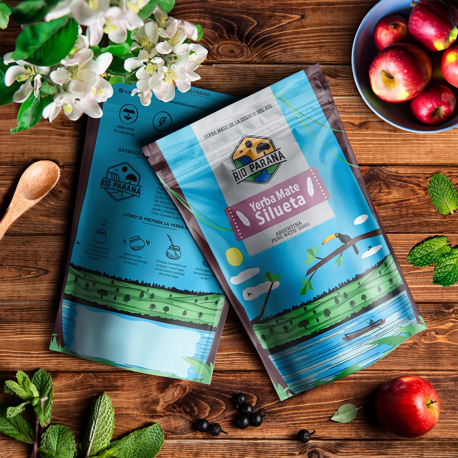 Rio Parana Mate Tee Set 3kg - Argentinische Yerba Mate Elaborada, Despalada, Limon, Silueta, Naranja, Guarana - Luftgetrocknet, Staubarm - 1 Jahr Gereift für Milden Geschmack - Grosspackung 6x500g