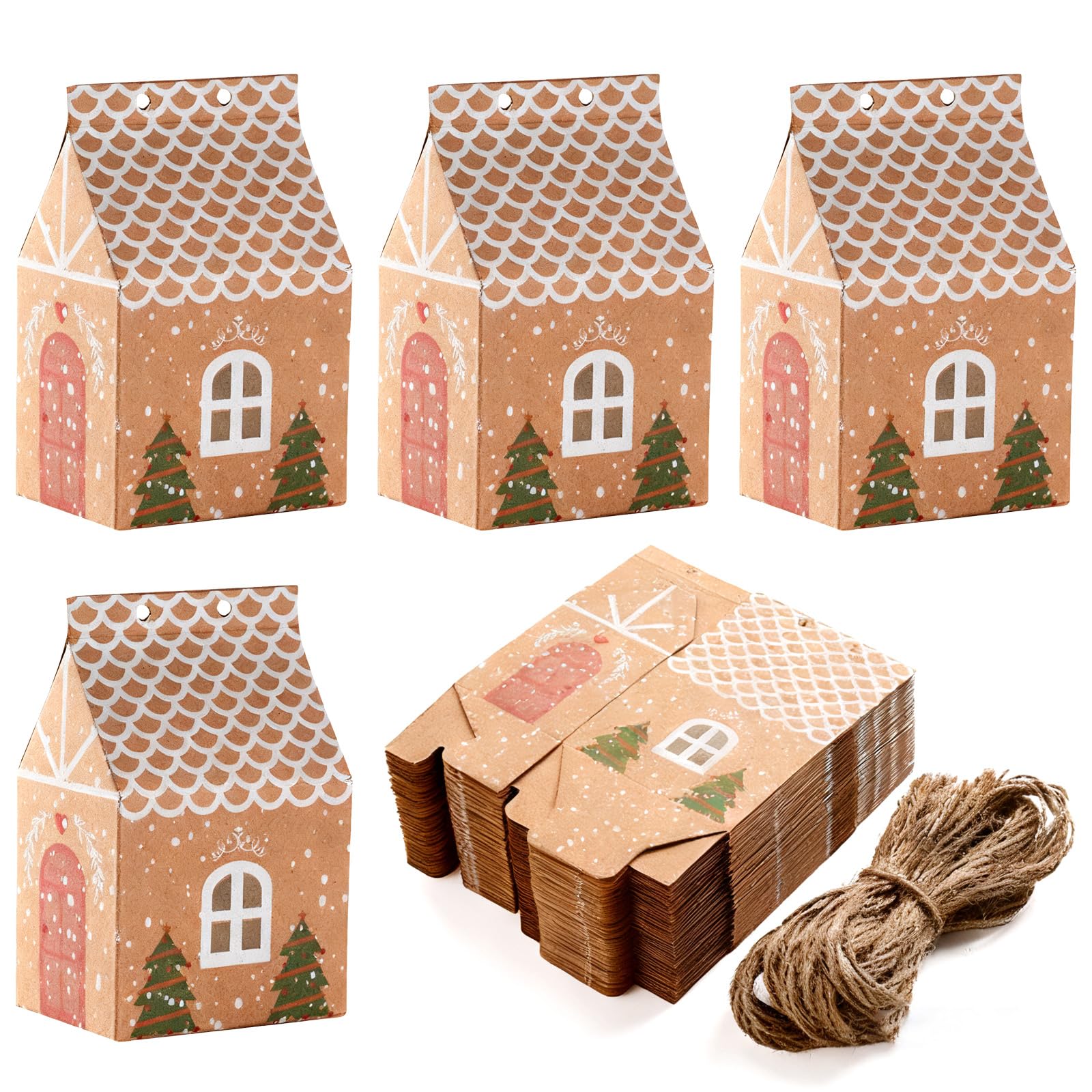 50PCS Christmas Party Gift Boxes, Kraft Paper Candy Box, Favour Boxes, Christmas Boxes for Gifts, Birthday Wedding Party DIY Kraft Box Decoration