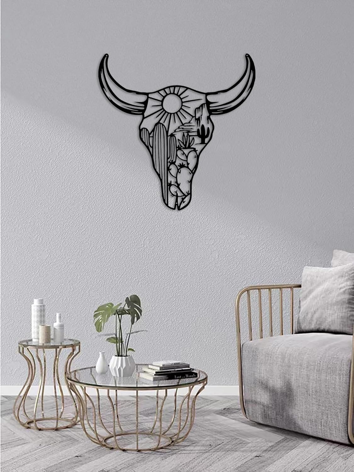 Cow Skull Metal Wall Art Western Wall Decor Western Bathroom Decorations Southwestern Decor Desert Wall Sculptures for Living Room Bedroom Indoor Outdoor (Black 13in x13in)