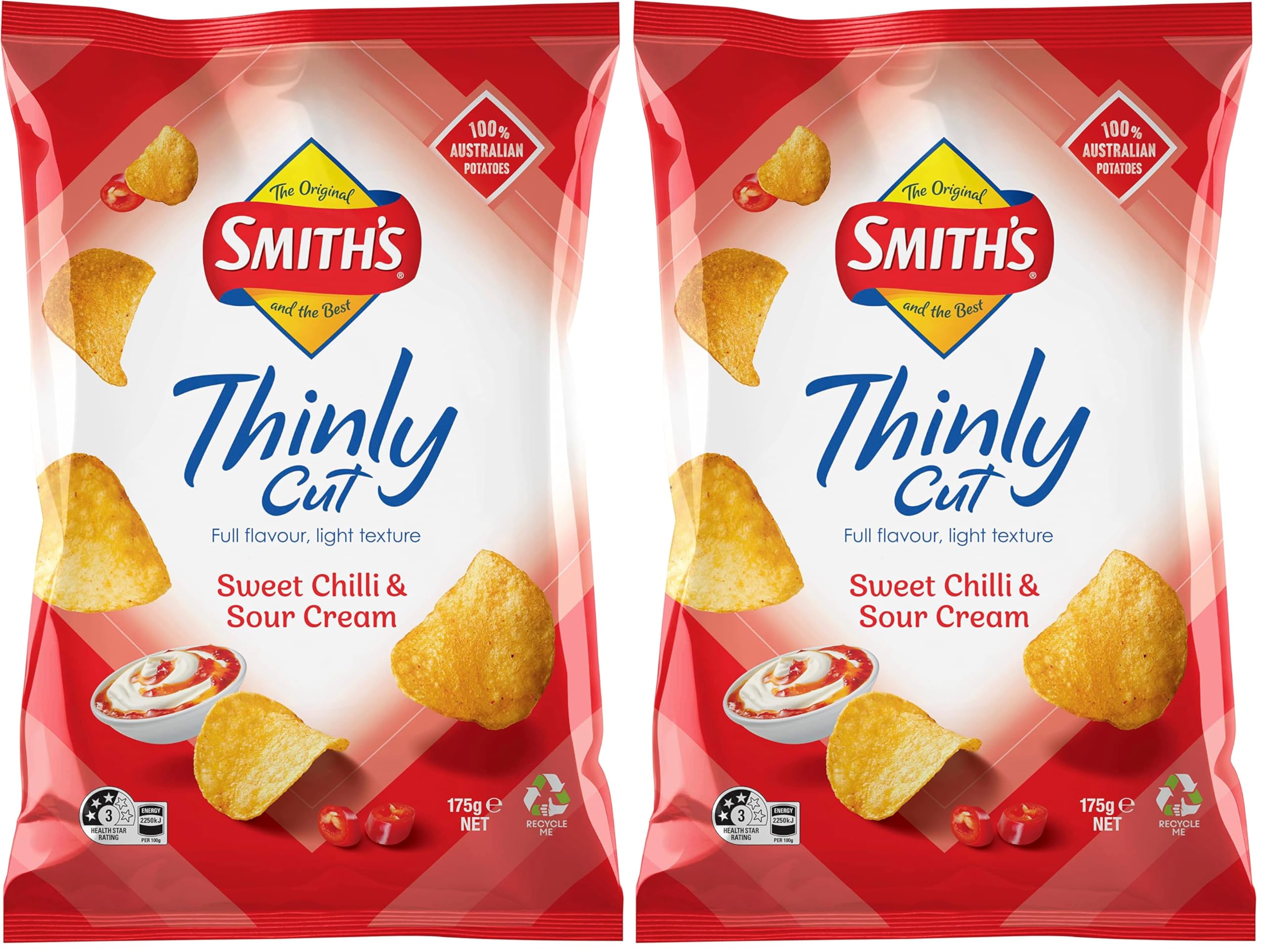 Smith's Thinly Cut Sweet Chilli and Sour Cream Potato Chips 175 g (Pack of 2) - 175 g (Pack of 2)