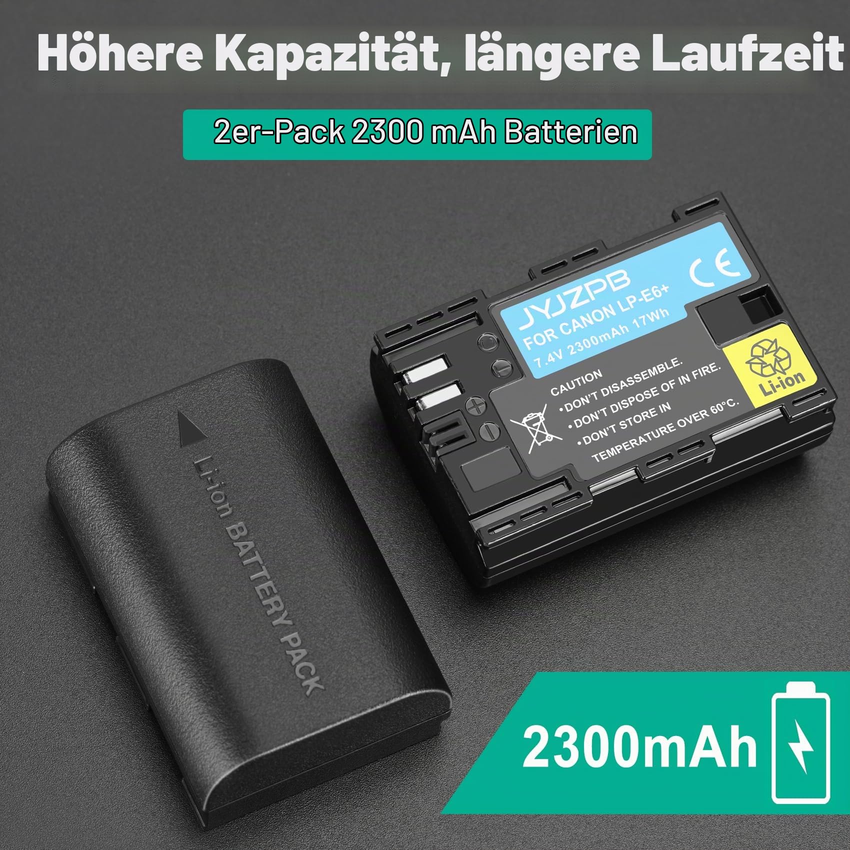 JYJZPB 2 x LP-E6 LP-E6N 2300mAh Ersatzakku und Multifunktions-Ladegerät Kasten für Canon XC10 XC15 EOS-R RA R6 R5 R7 EOS 60D 70D 80D 90D 5D Mark I Mark II Mark III IV 6D Mark I II 7D Mark I II