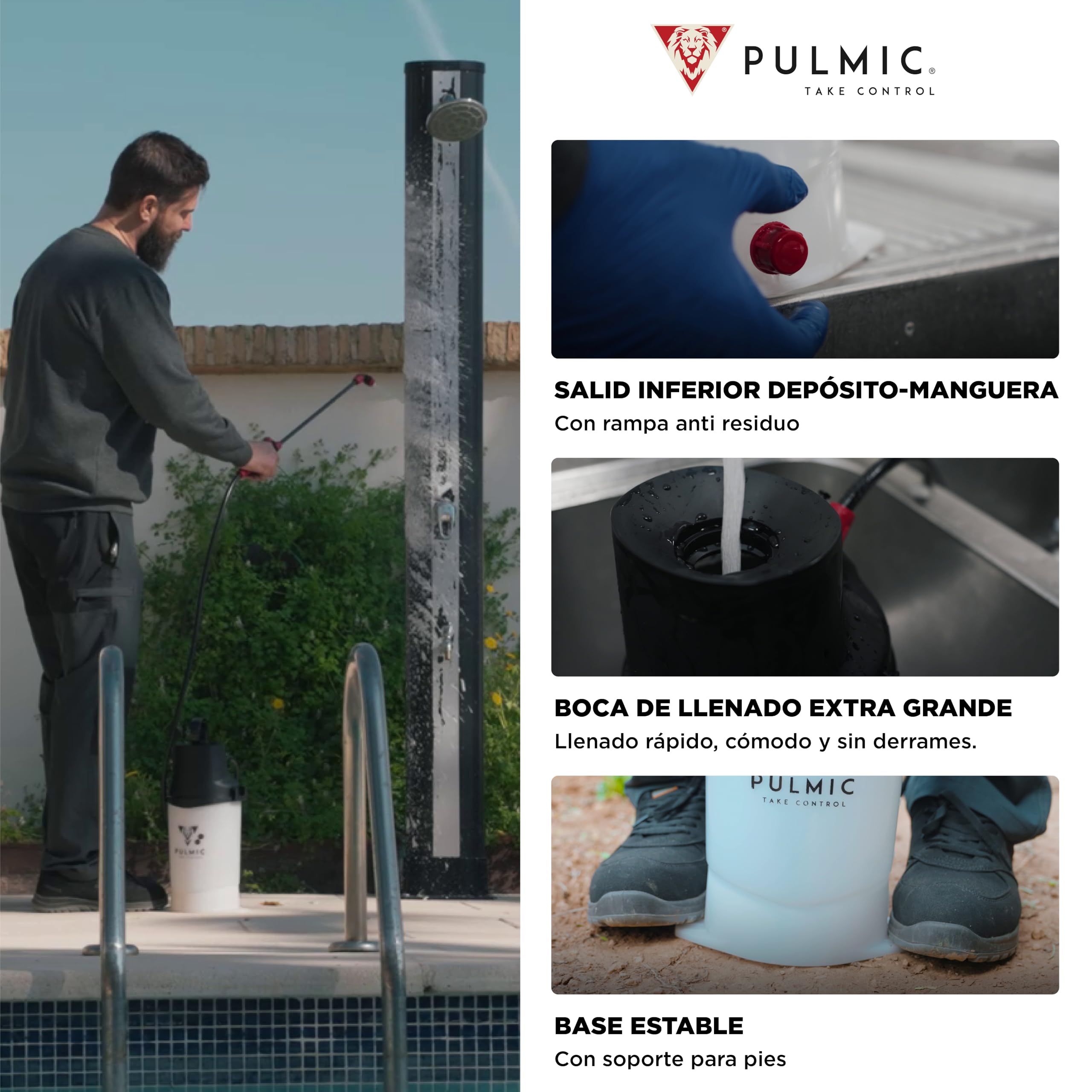 Pulverizador Industrial 5L PULMIC 7 Hydra – Pulverizador de Presión Previa con Espuma y Spray, Boquillas Intercambiables, Lanza Fibra de Vidrio, Uso Profesional Limpieza y Jardinería
