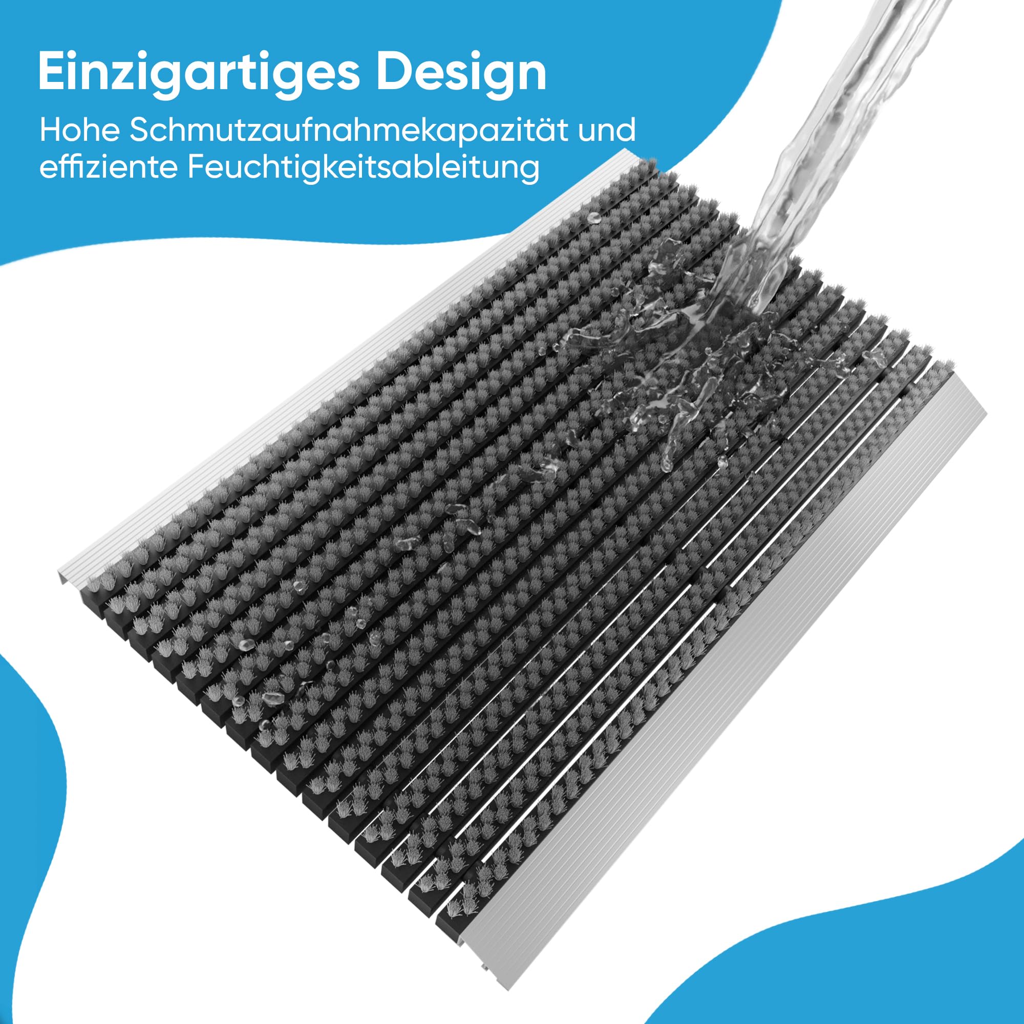 Fußmatte außen alu mit Bürsten grau, Schmutzfangmatte 40 x 60 cm, Fußmatte Aussenbereich, Aluminium Türmatte außen, Fußabtreter außen, Schuhabstreifer Hauseingang, Bürstenmatte outdoor, Abtreter