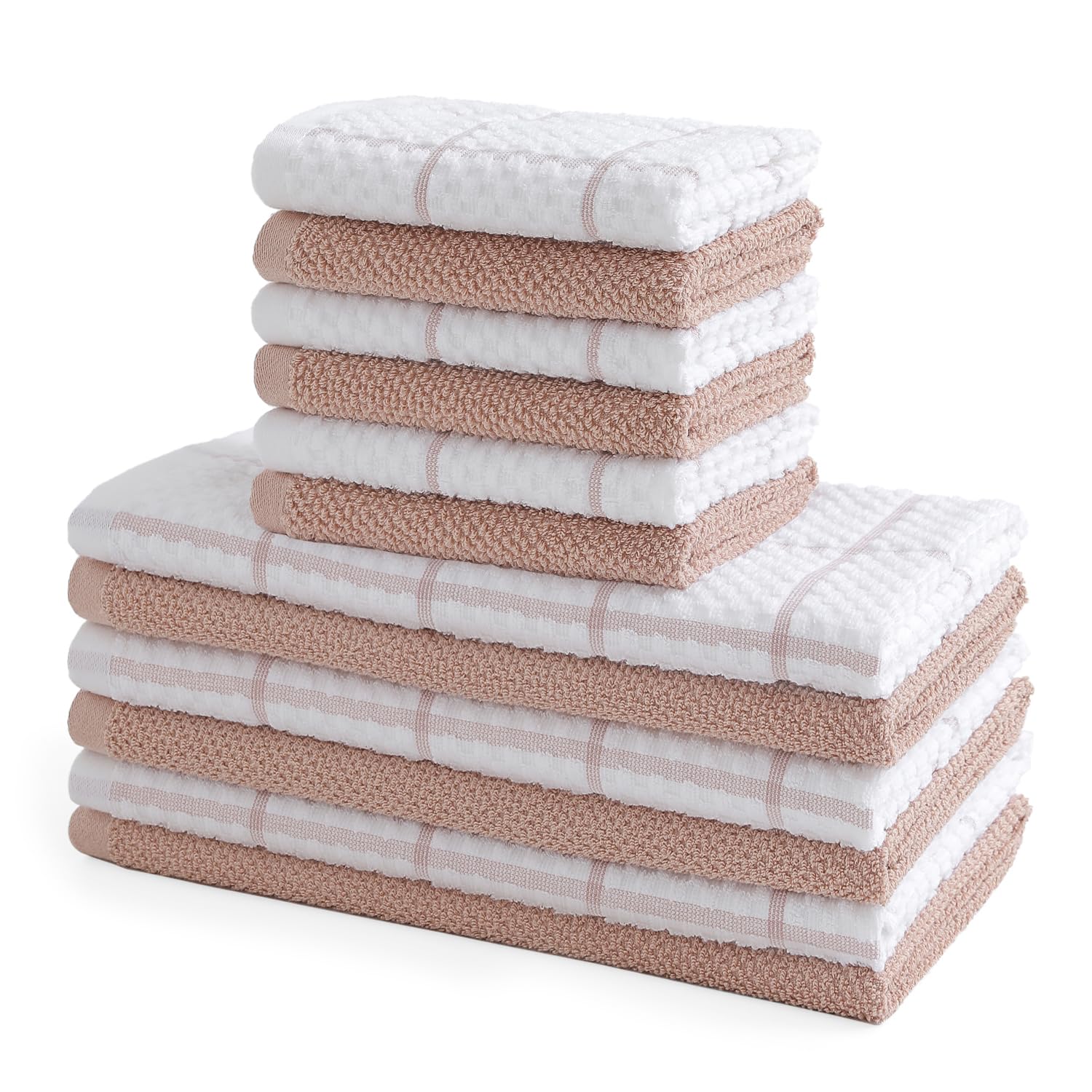 QAJ 12 Pack Kitchen Towels and Dishcloths Set, 100% Cotton Soft and Absorbent Kitchen Towels 16 x 25 inche & 13 x 13inche Dishcloths