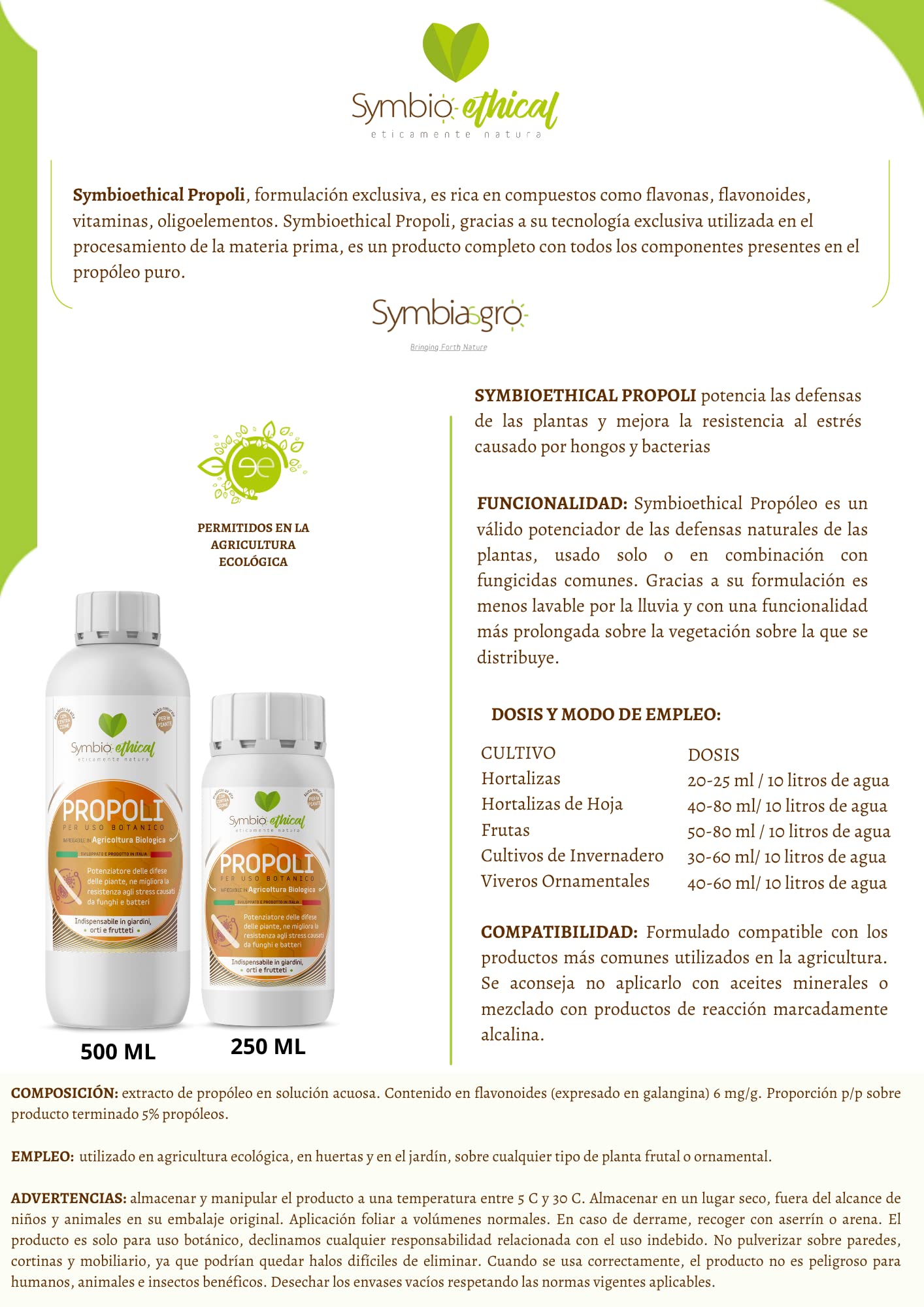 SYMBIOETHICAL - PROPOLI, Renforçateur Naturel de la Protection des Plantes, Haute Concentration, pour l'Agriculture Biologique, Made in Italy, 500 g