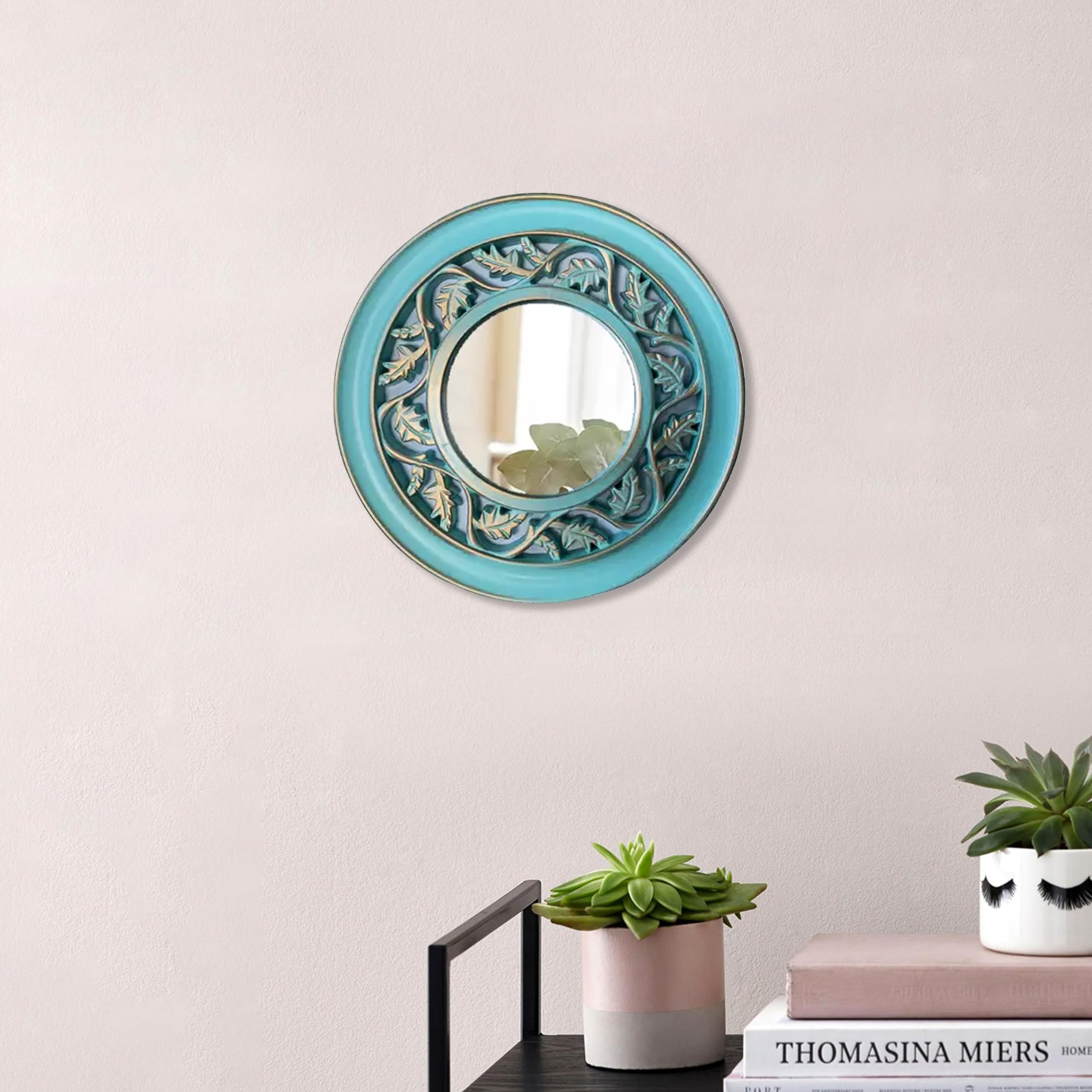 Art Street Vintage Lepanto Wall Mirror for Living Room Round Shape Decorative Home Decor for Living Room Decoration- (Blue, 10x10 Inch)-picture-23