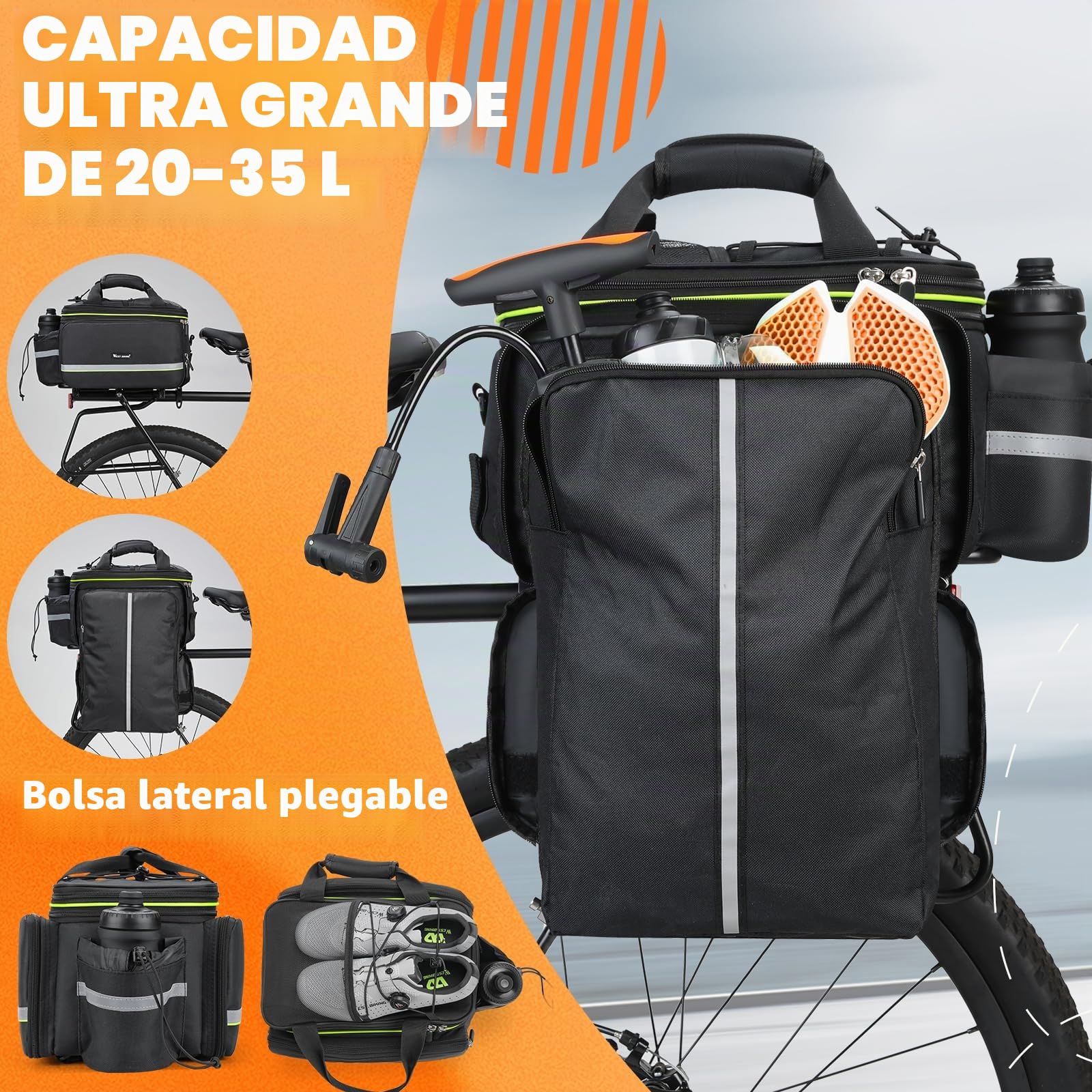 Bolsa para alforja de bicicleta, 25 l, impermeable, gran capacidad, para portabicicletas de carga de bicicleta, mochila portátil con correa ajustable para el hombro, accesorios de ciclismo