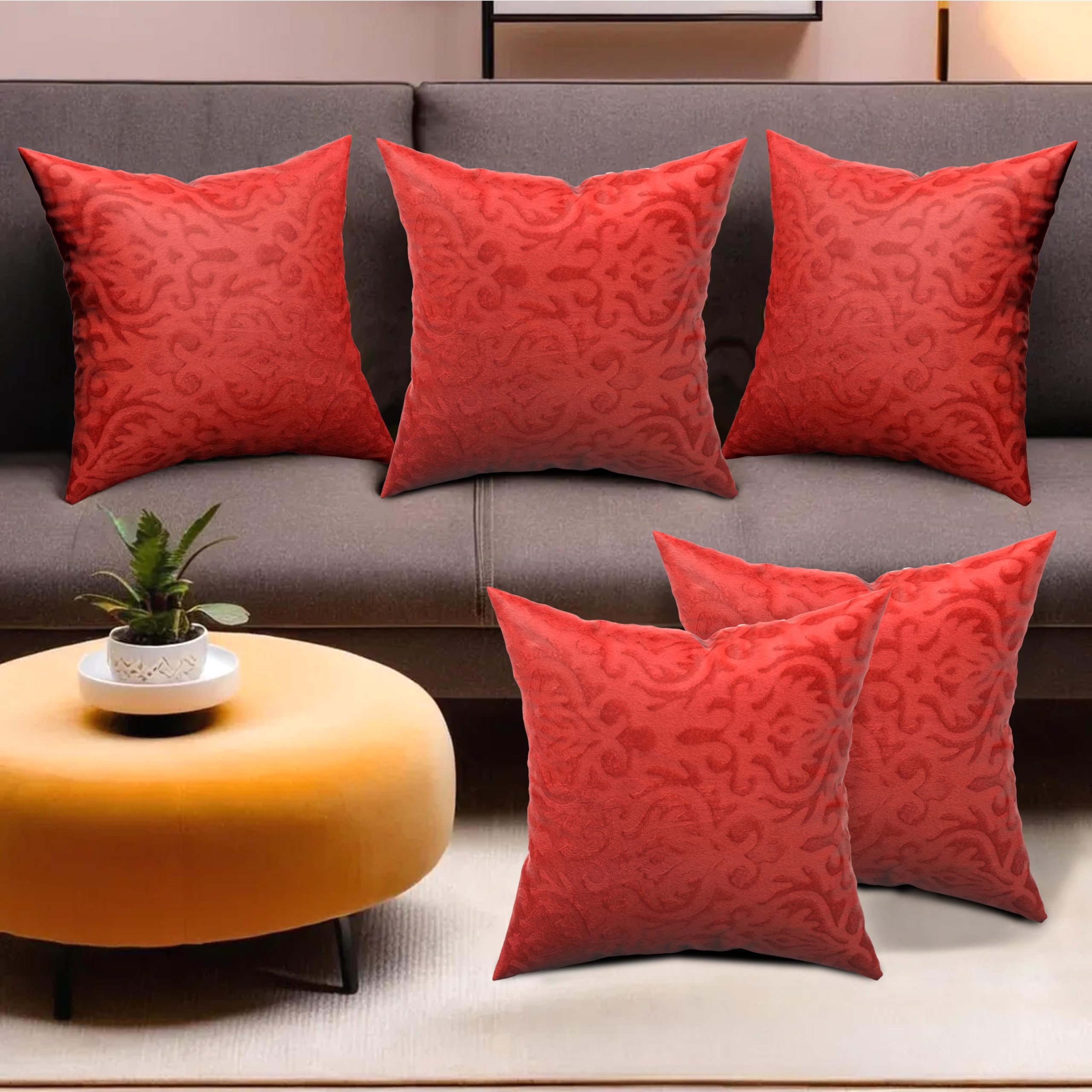 Kuber Industries Set of 5 (16x16 Inches) Washable & Removable Velvet Sofa Pillow Covers with Zip | Soft Sofa Cushion Covers for Home & Bedroom Interiors | Floral Design - Red (B0DH2FTJZR) Amazon Price History, Amazon Price Tracker