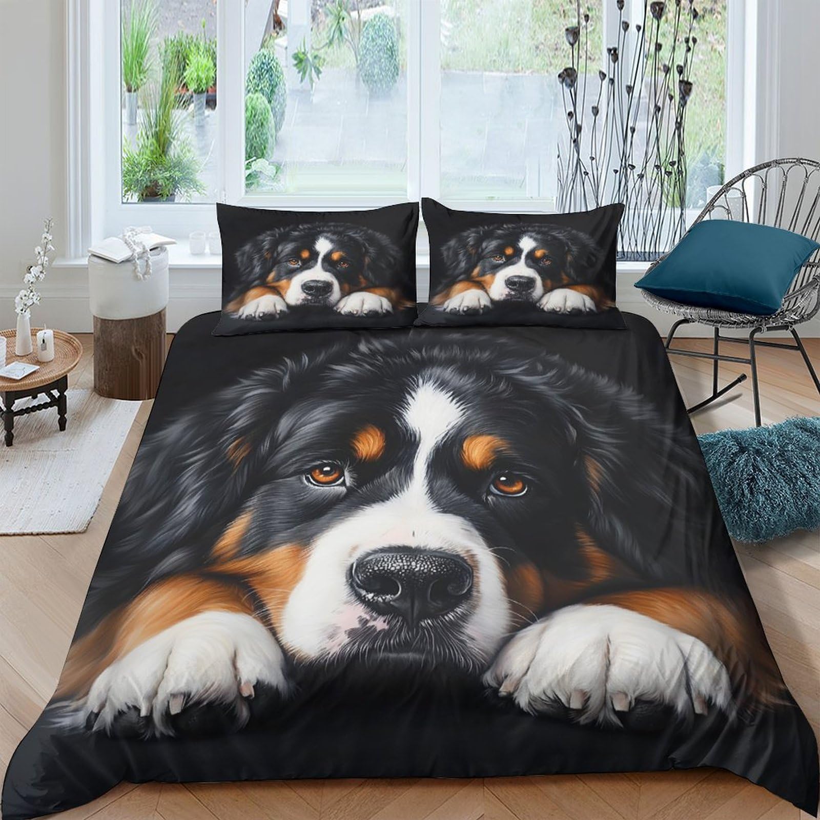 Ctjqhvkz Style-9 3D Printed Bernese Mountain Dog Fitted Sheet Microfiber Soft Breathable Dog Face Mattress Cover For Bedroom Guest Room Home Decor Single（135X200cm）