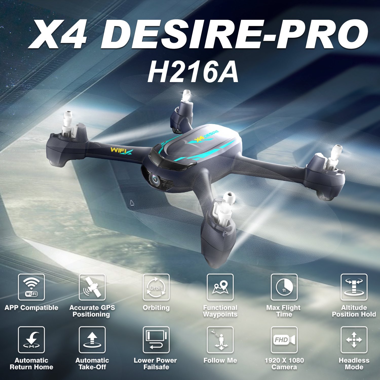 HUBSAN X4 H216A Desire Pro Drone GPS WiFi FPV 1080P HD Camera RTF