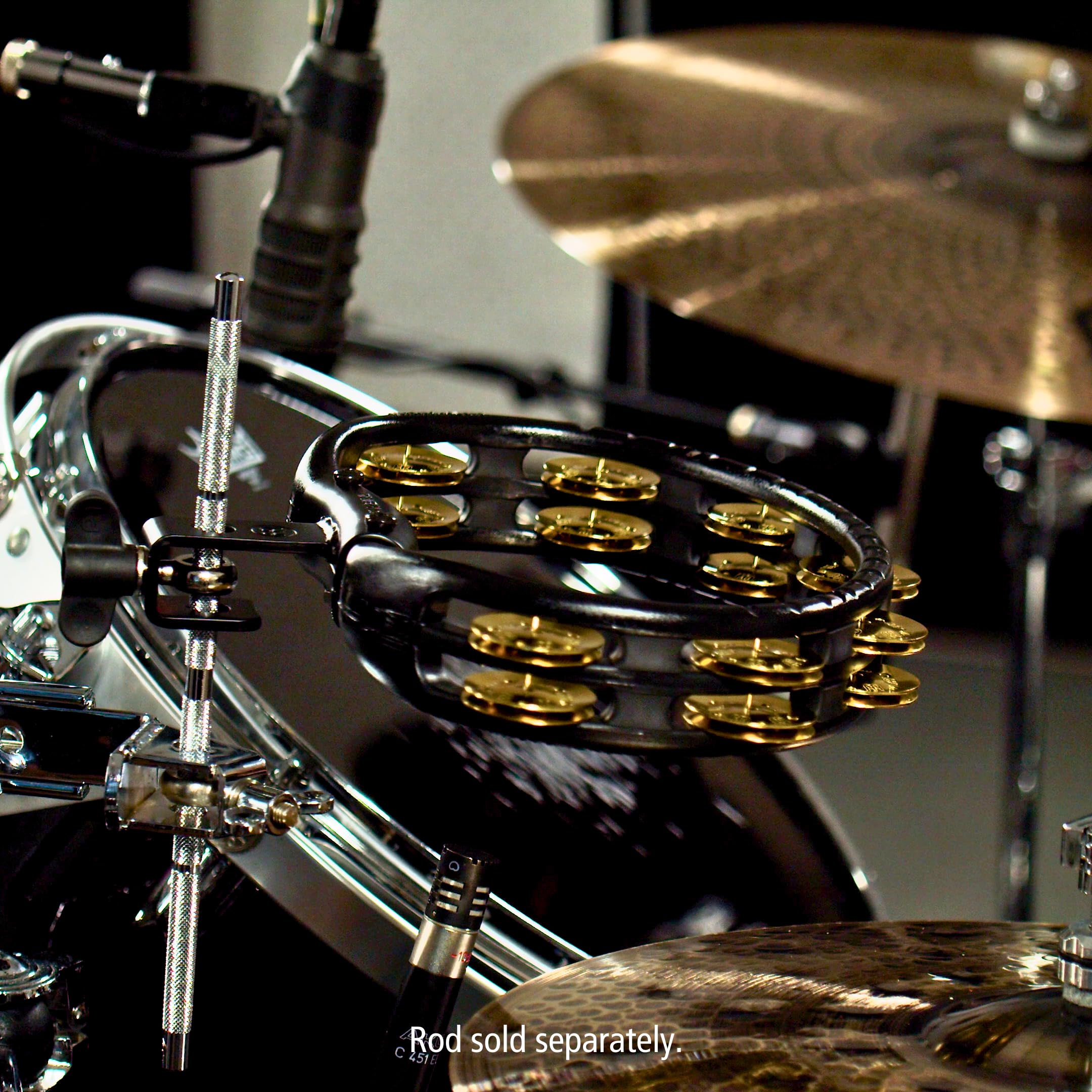 Meinl Percussion Traditional Mountable Tambourine, Schwarz (TMT2B-BK) | Tamburin mit 2 Reihen Jingles, mit Halterung, ABS Kunststoff und Messing