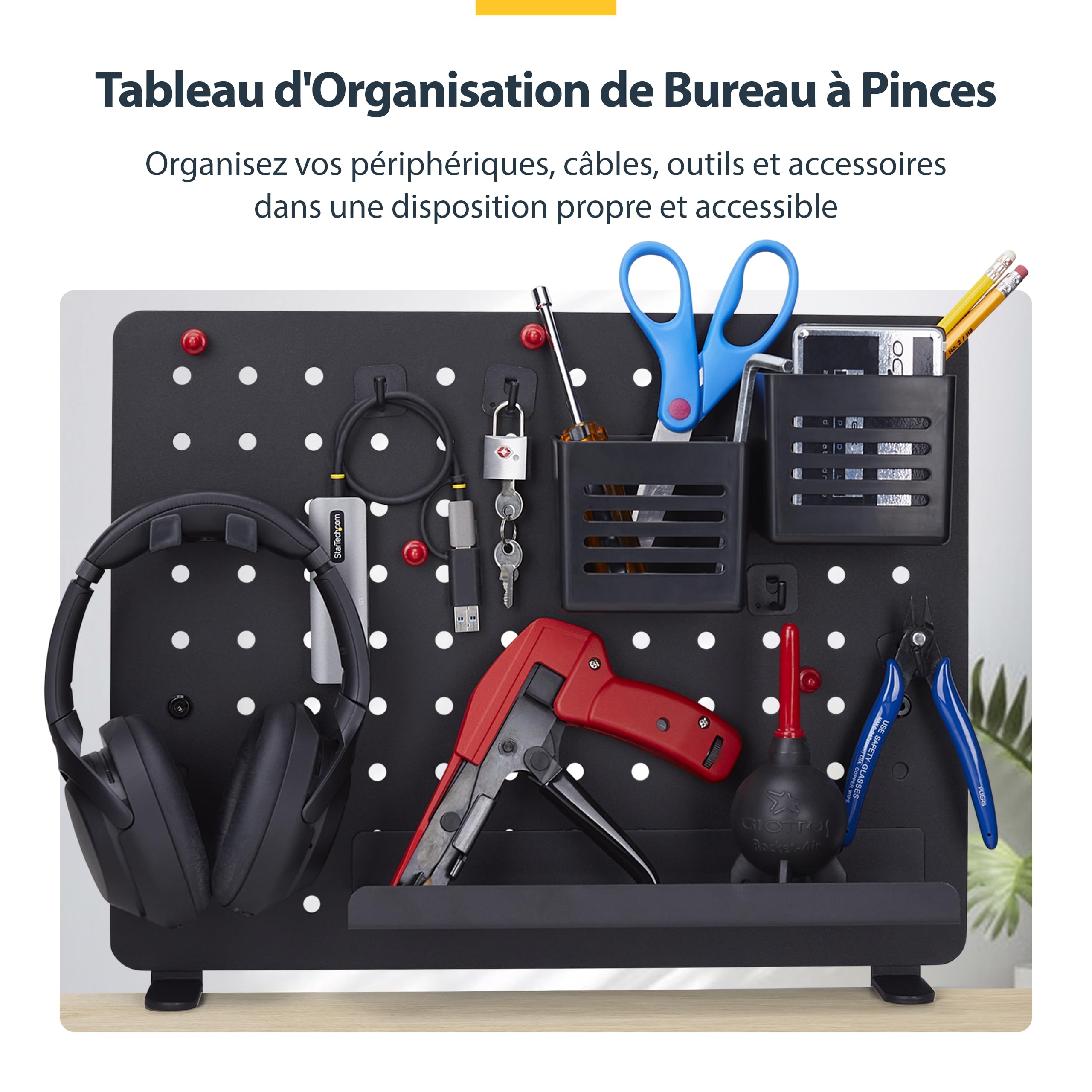 StarTech Panneau Perforé à Pinces Acier, Organisateur Bureau, 42x32cm, Noir