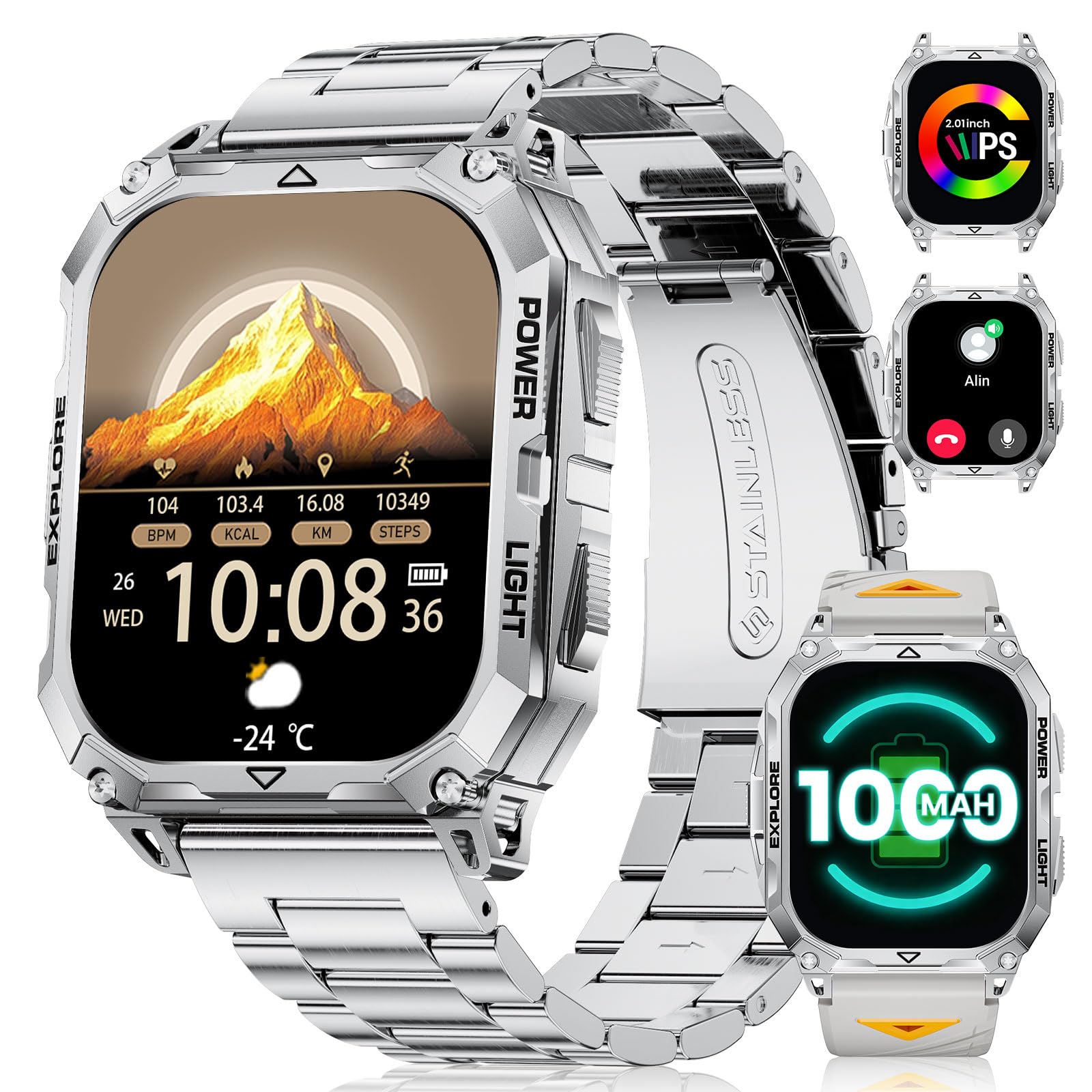 Militär Smartwatch Herren mit 1000 mAh,2,01