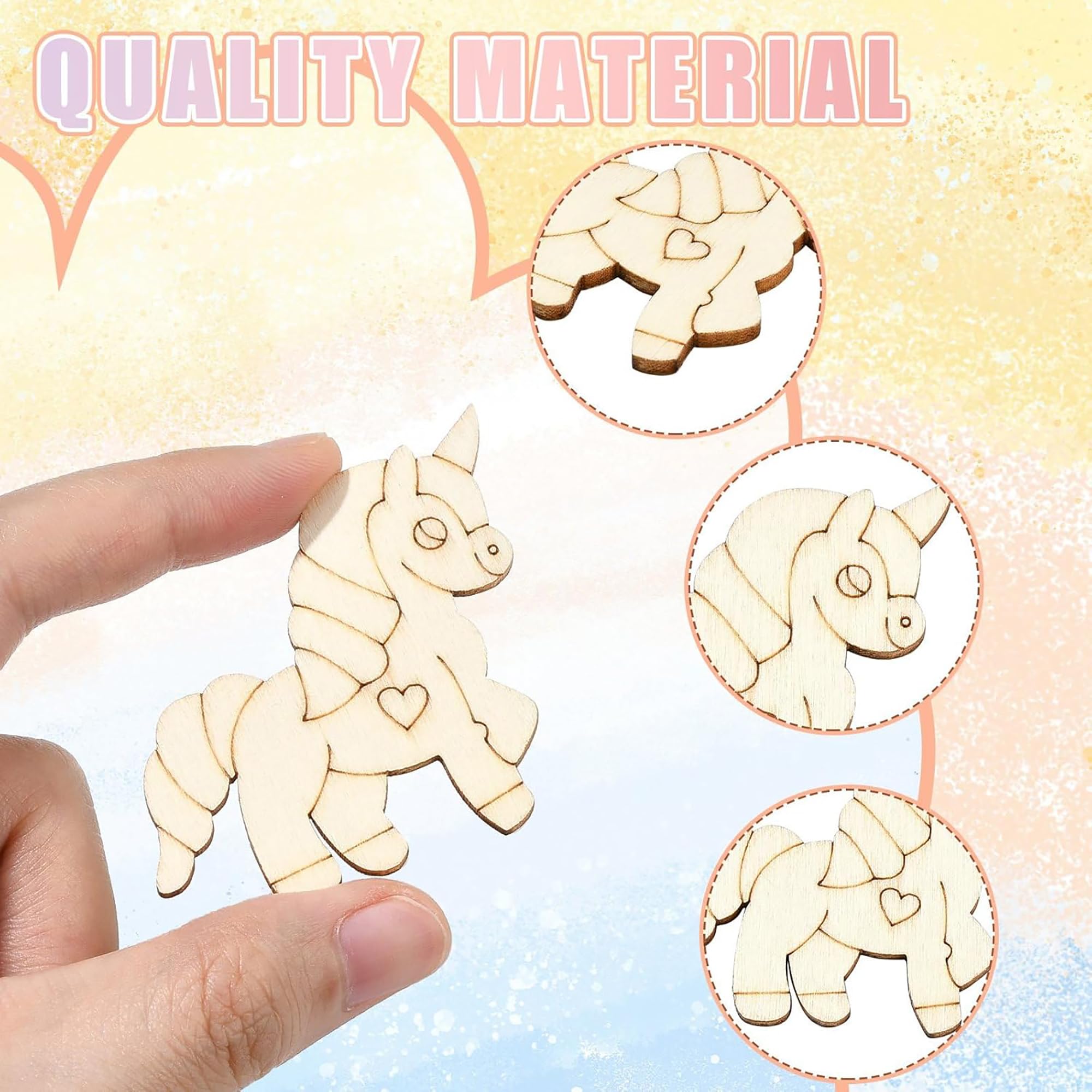 Cliths Pack of 28 Pcs Wooden Cutouts – Unicorn, Heart, Butterfly, Donut, Dinosaur Unfinished Craft Shapes for DIY Arts, Home Décor Wooden Painting Crafts 1