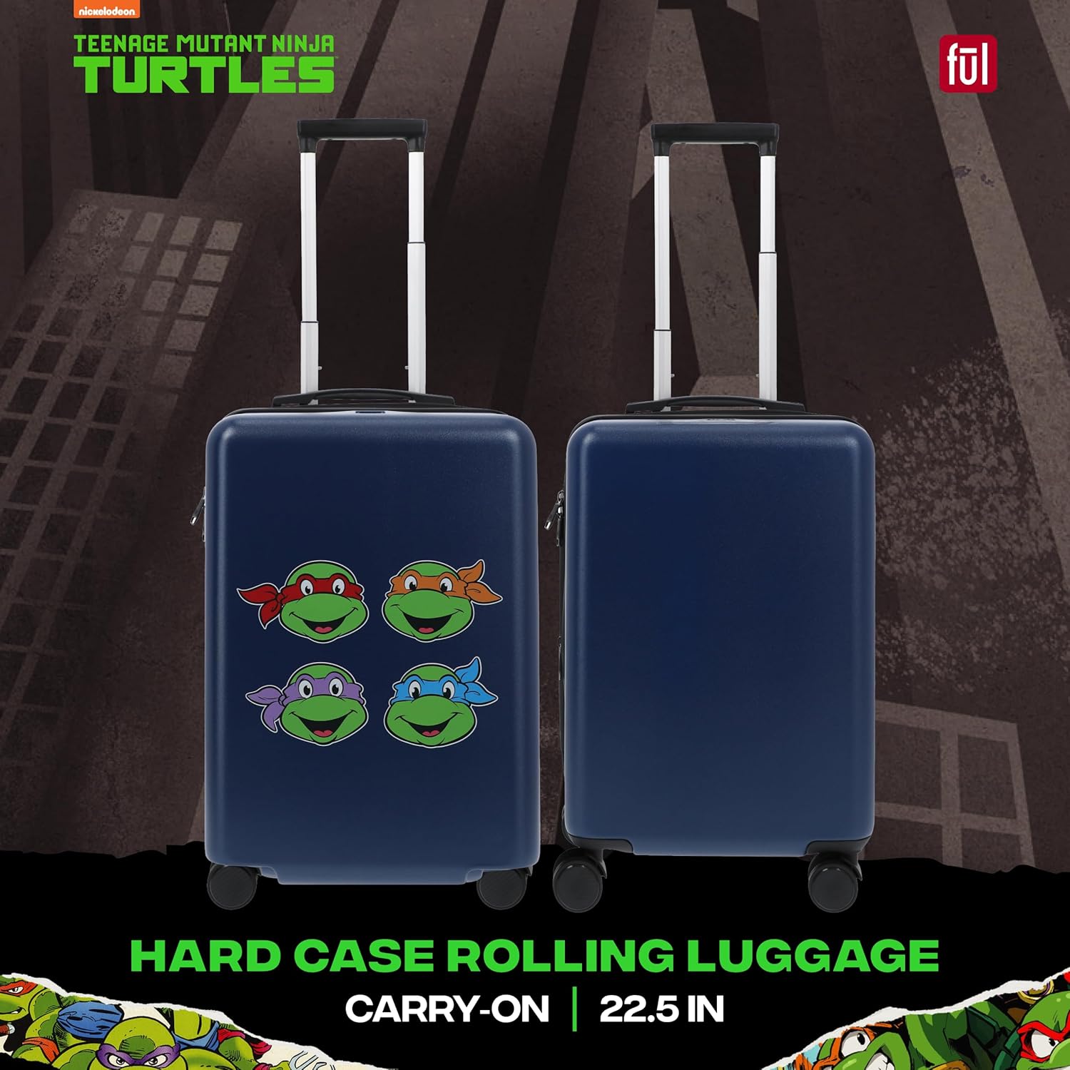 FUL Teenage Mutant Ninja Turtles 22.5 Inch Carry On Luggage, TMNT Hardshell Rolling Suitcase with Spinner Wheels, Blue