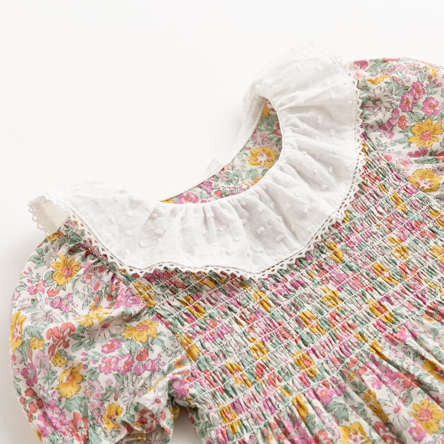 Curipeer Infant Baby Girls Summer Floral Romper Baby Bubble Sleeve Ruffle Romper Outfit 3M-2T - Image 3