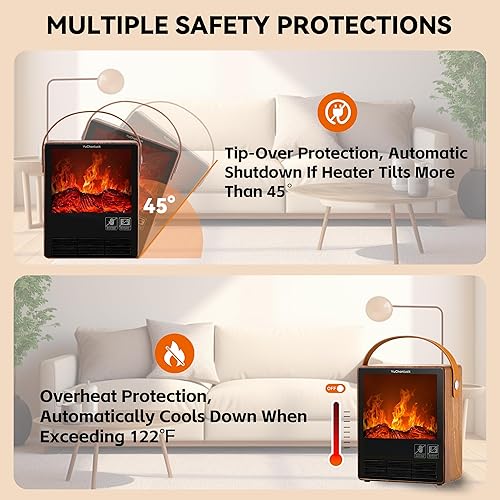 Miniatura 4 de Calentador eléctrico portátil para uso en interiores, calentadores falsos de 1500 W de alta potencia, pequeña chimenea con efecto de llama 3D