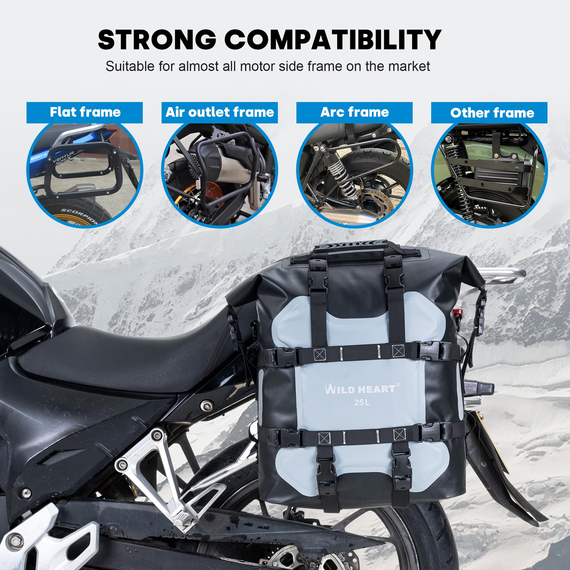 WILD HEART Moto borsa laterale in acciaio inox impermeabile 25L Borse da sella