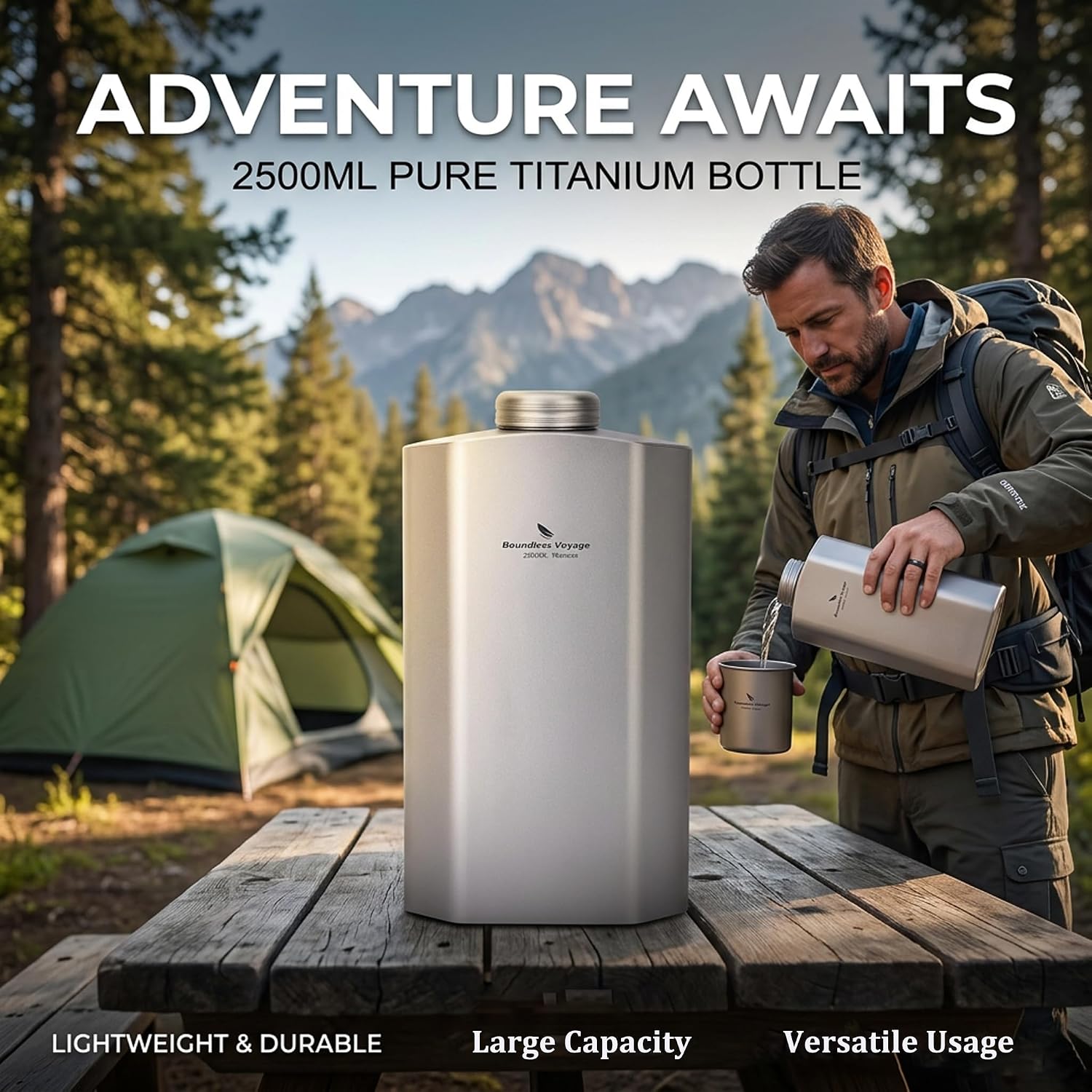Ultralight 2.5L Titanium Bottle Large Capacity Drinkware Camping Water Container Leakproof Water Jug for Outdoor Adventures