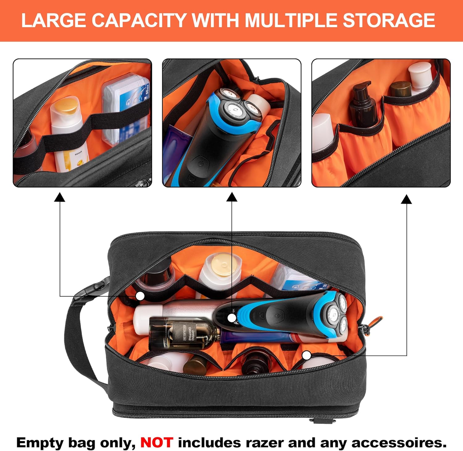 Tactical Toiletry Travel Bag for Men, Dopp Kit Shaving Organizer Case for Toiletries, Shower and Grooming Care Accessories, Black (Empty Bag Only, Patent Design) - Image 3