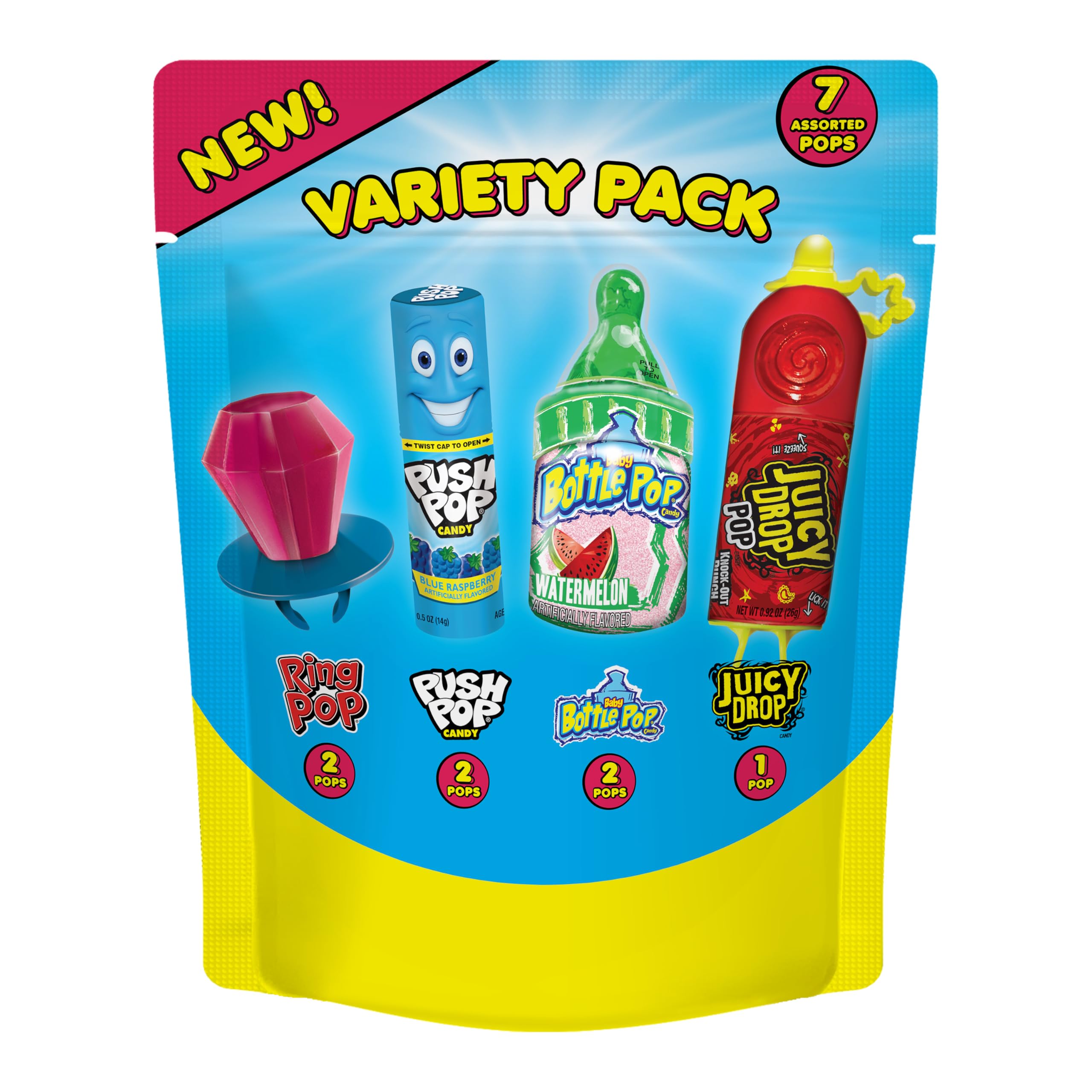 Bazooka Assorted Easter Candy Variety Pack, 7 Count Lollipops: Ring Pop, Push Pop, Baby Bottle Pop, Juicy Drop, Gifts & Party Favor Bags, Easter Baskets, Birthdays
