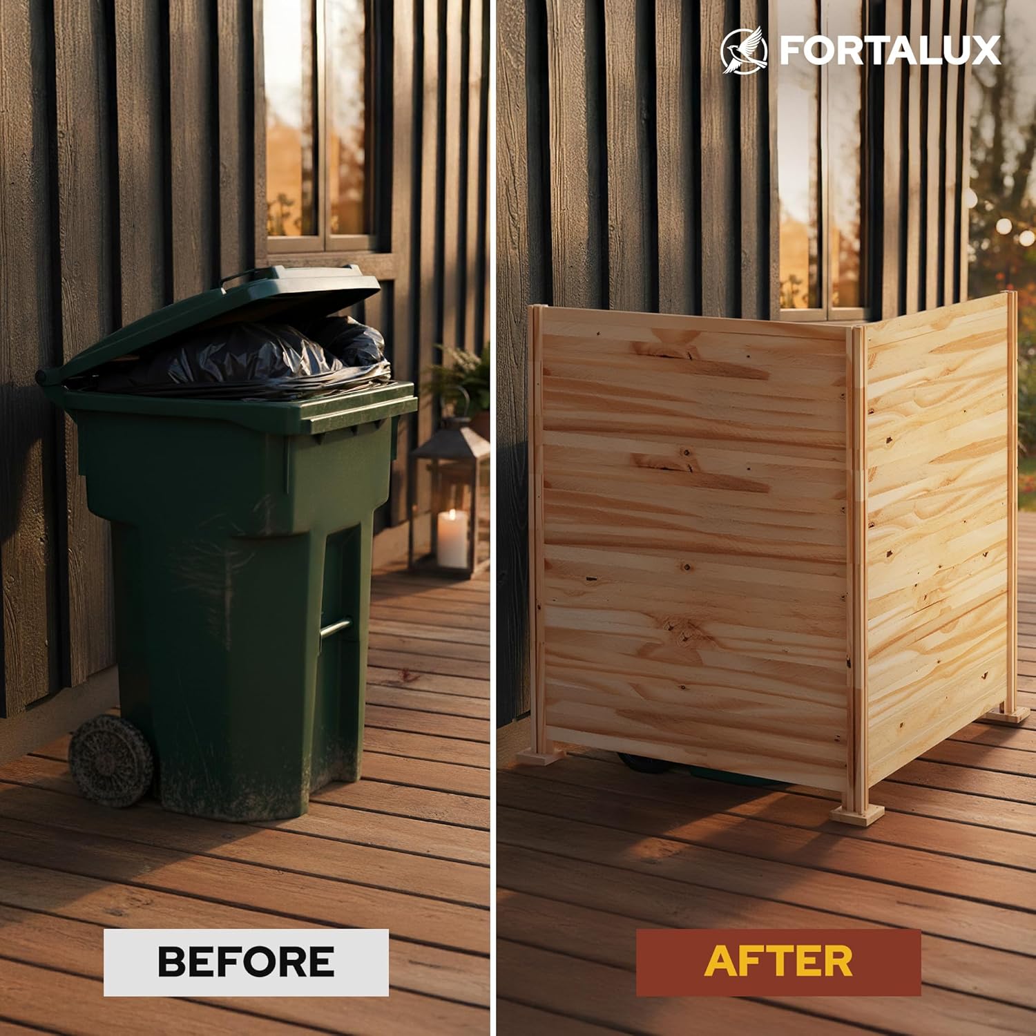 Modular Air Conditioner Fence 3 Panel - 45"L x 42"W AC Fence for Outside Unit with Wooden Varnish Finish and Stainless Screws - Adjustable Garbage Privacy Panels, Multipurpose Trash Can Hider Outdoor