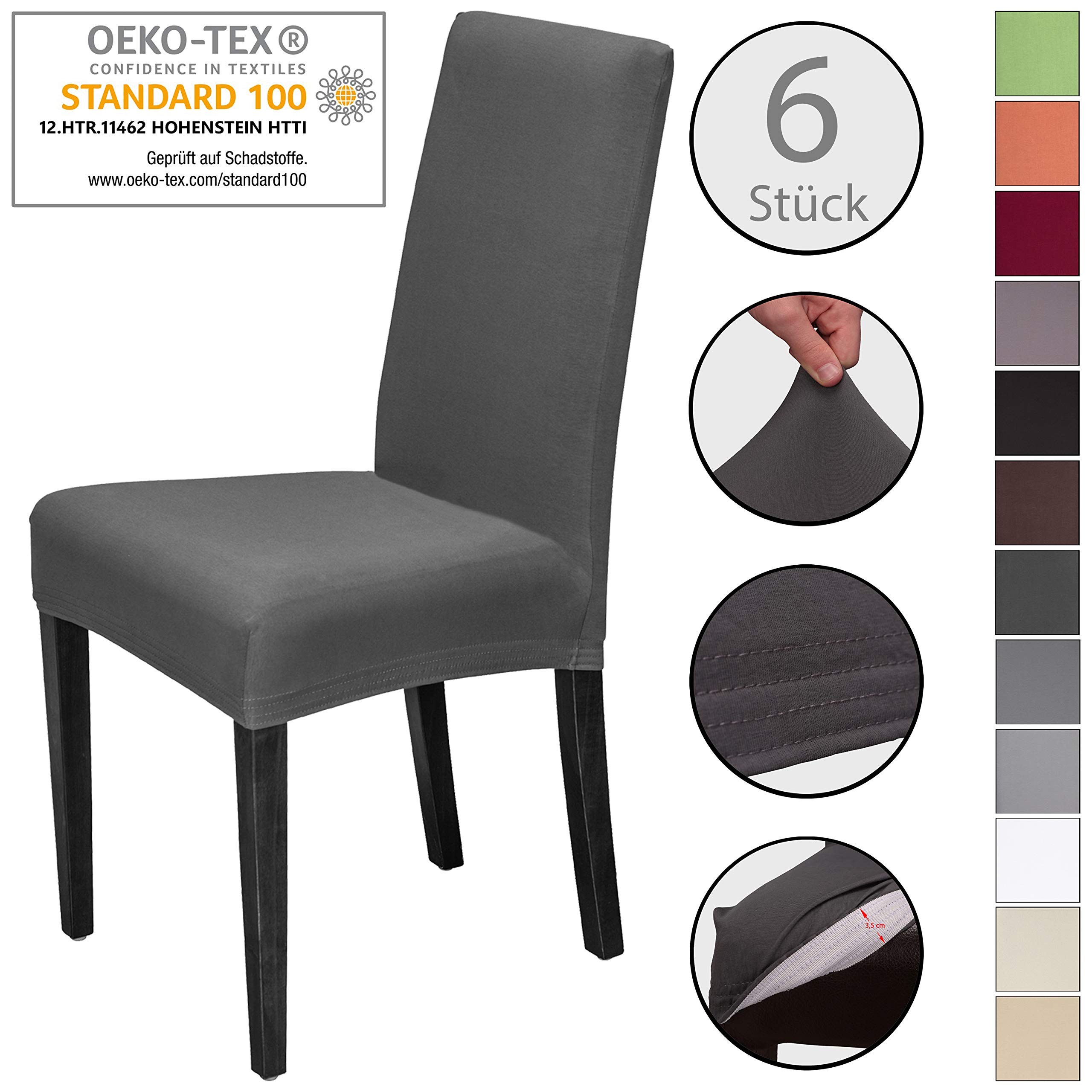 Staboos Stuhlhussen 6er Set - Hochwertige und elastische Stuhlhussen für Swingstühle - Pflegeleichte Stuhlbezüge & Hussen für Stühle - Perfekter Stuhlbezug 6er Set - ÖKO TEX Zertifiziert - Dunkelgrau