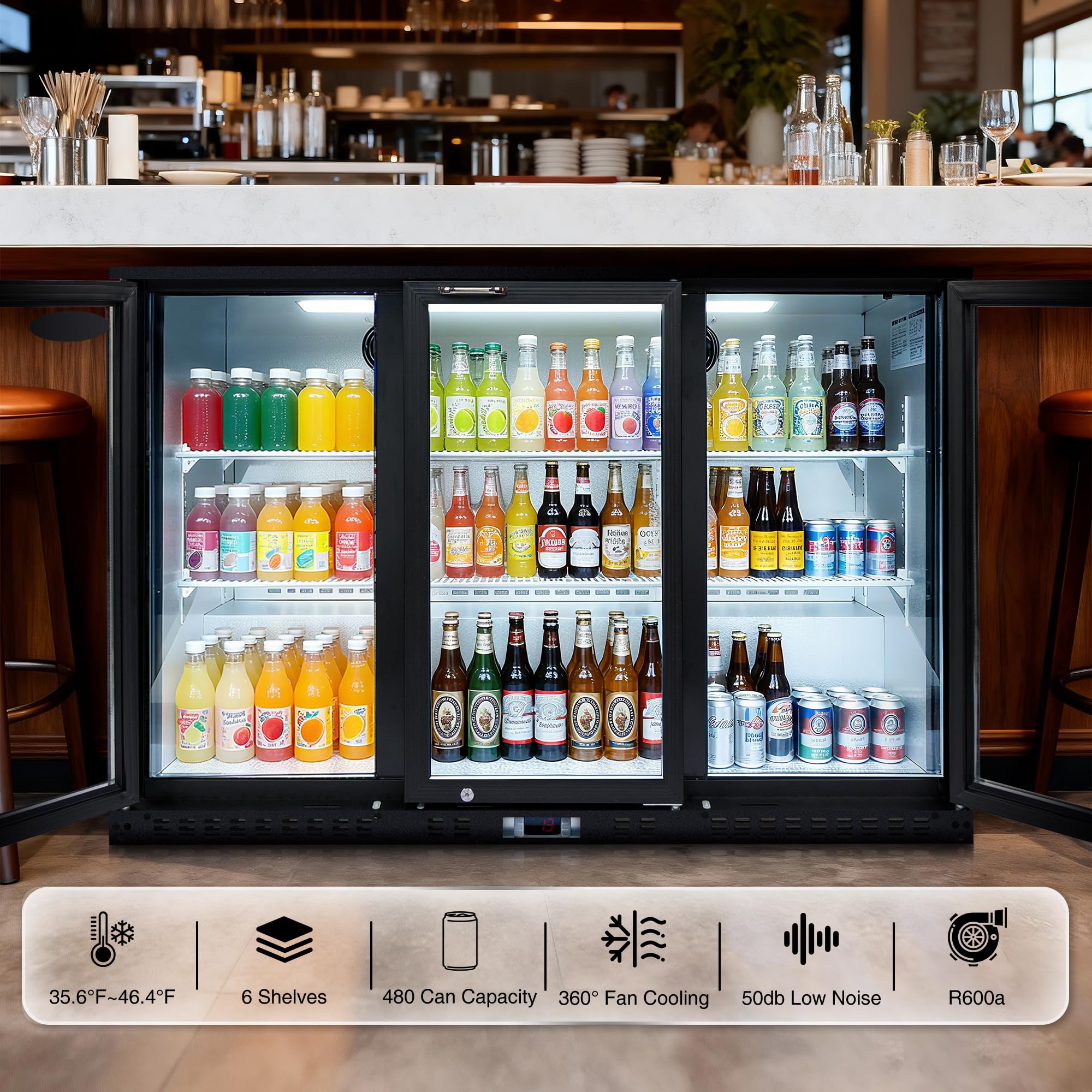 Deeptide Back Bar Cooler With 3 Swing Glass Door - 11.3 Cu.Ft Beverage Refrigerator With Adjustable Shelves,LED Lighting, Safety Lock For Beer，Coffee Or Beverages on Fridge.com - View 5