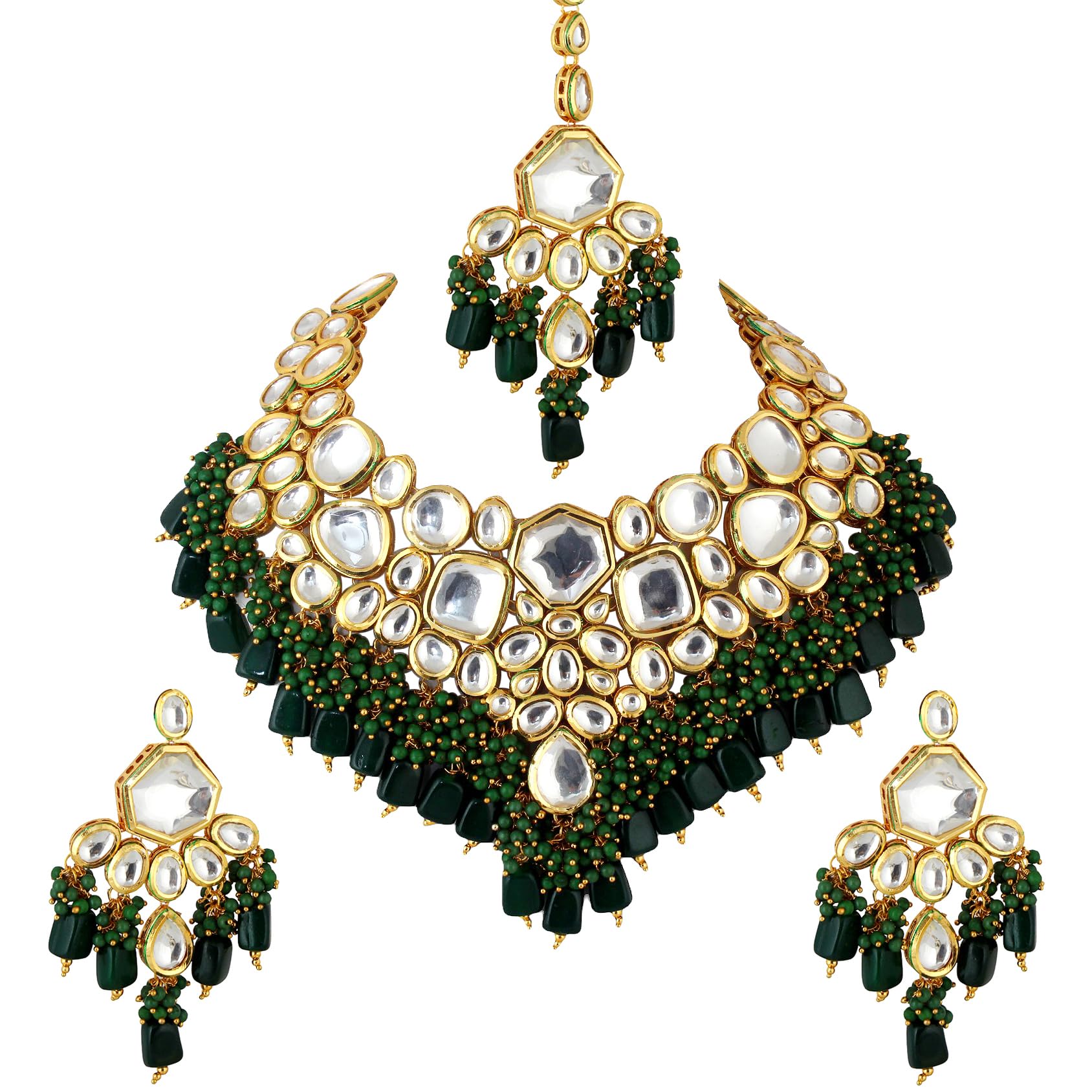 Lucky Jewellery Back Meenakari 18k Gold Plated Green Color Tika Earring Combo Uncut Big Faux Kundan Choker Necklace Set (5910-M4SK-1574-G) (B0CN4SF41G) Amazon Price History, Amazon Price Tracker