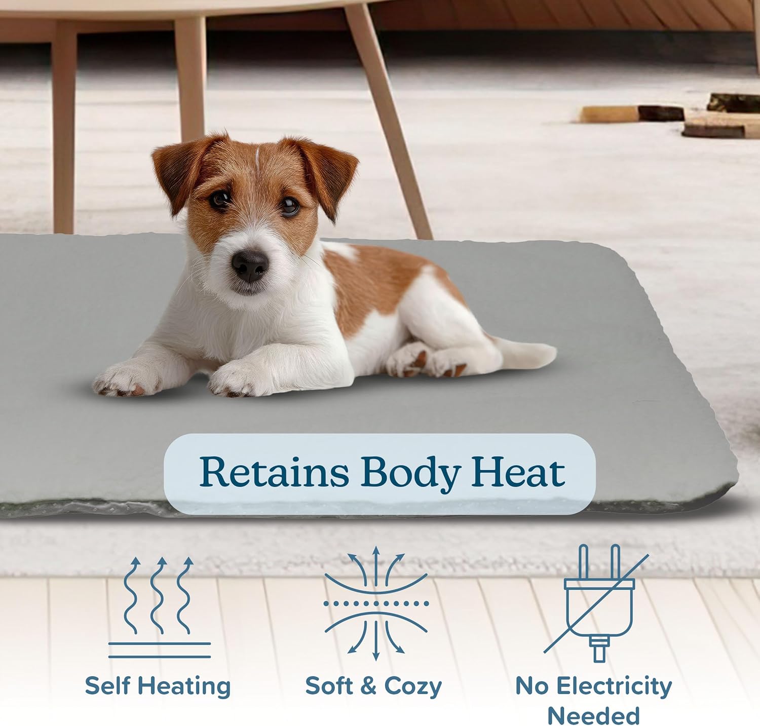 PETMAKER Self Warming Cat Mat - 25x18in Thermal Dog Crate Pad with Removable Washable Sherpa Cover and Reflective Insulation Layer for Self Heating - Pet Supplies for Small Dogs and Cats (Gray)